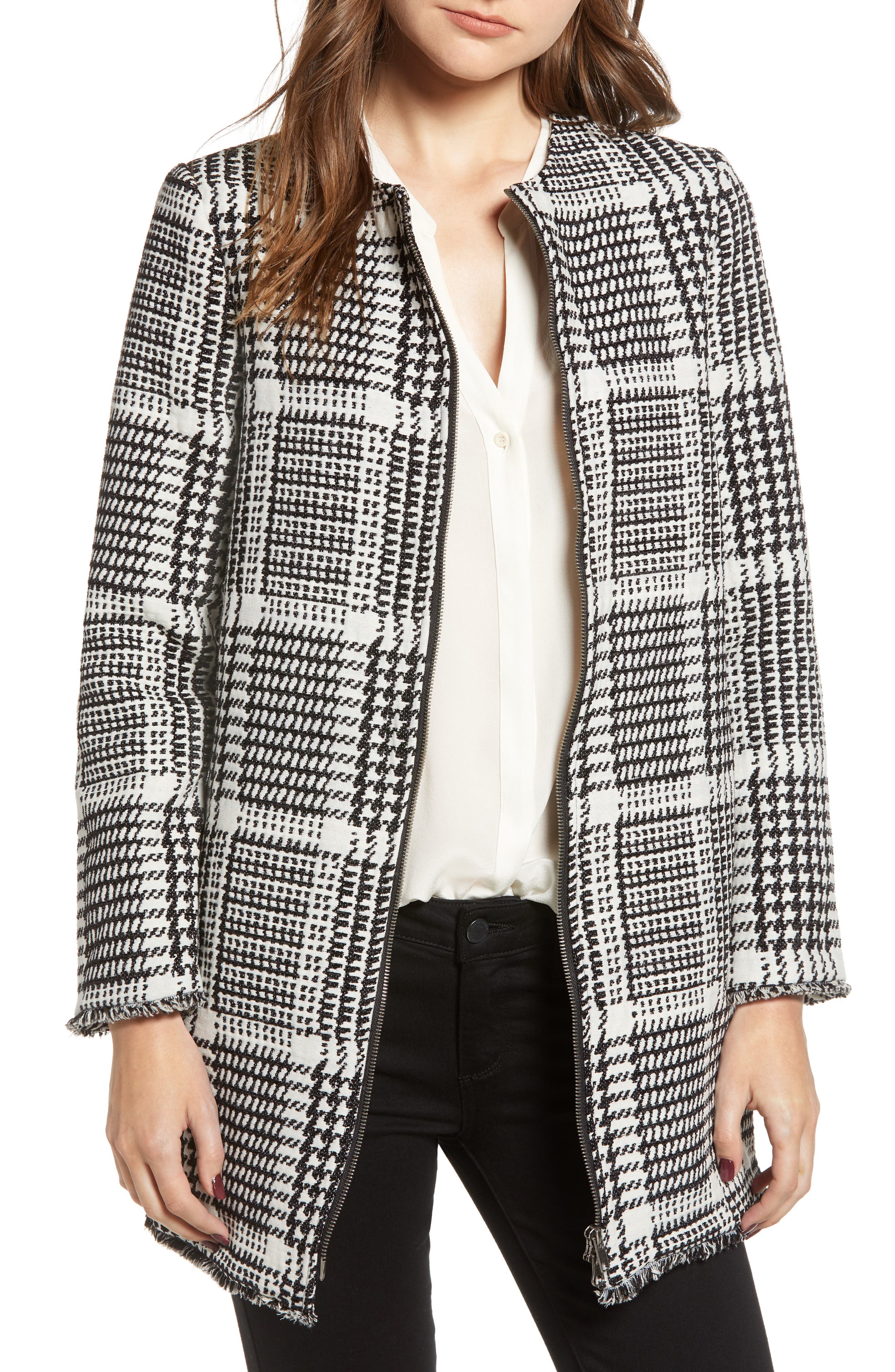 Cupcakes And Cashmere Fernando Herringbone Plaid Coat, Black