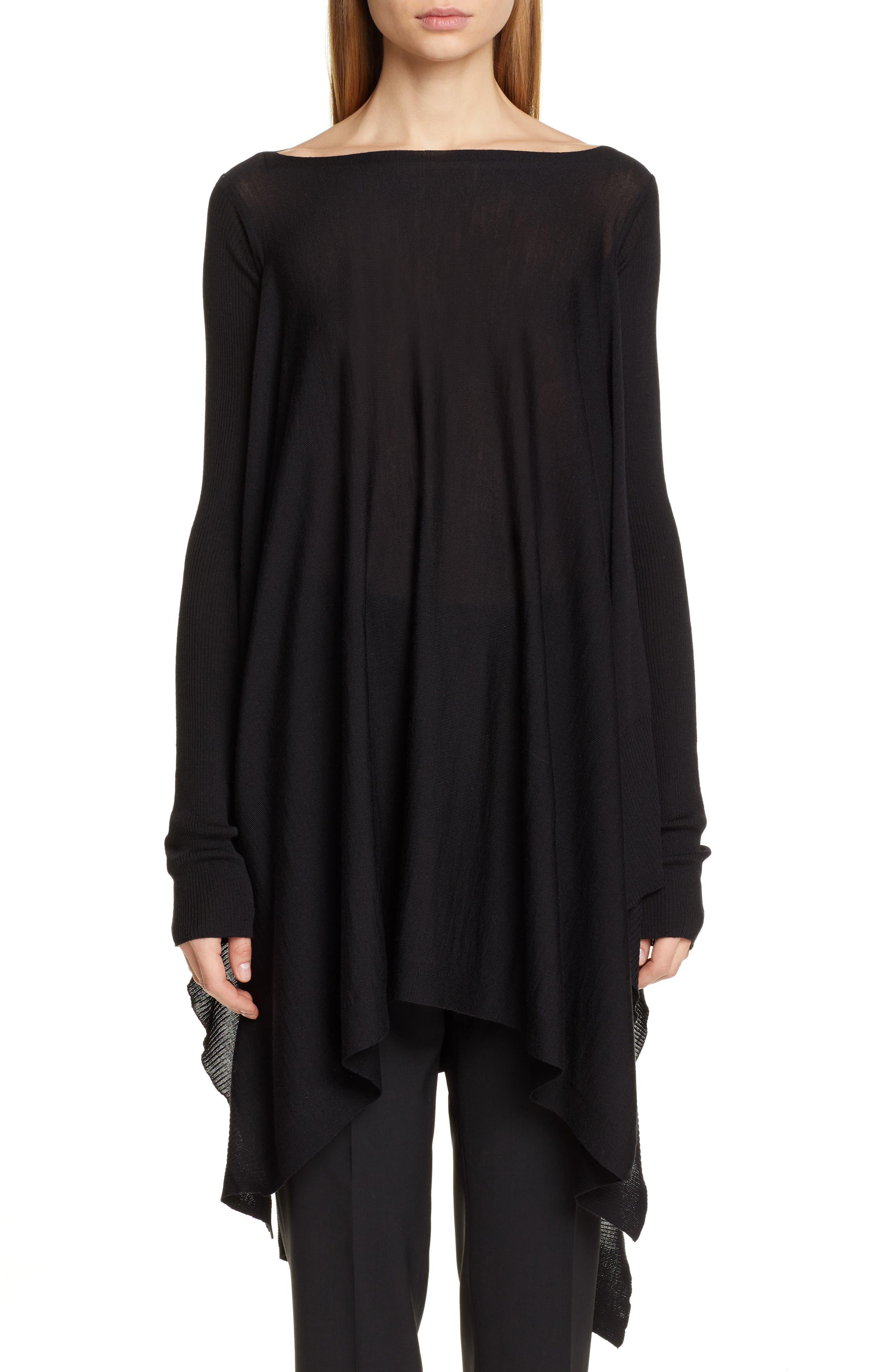 Rick Owens Merino Wool Poncho Sweater, Black