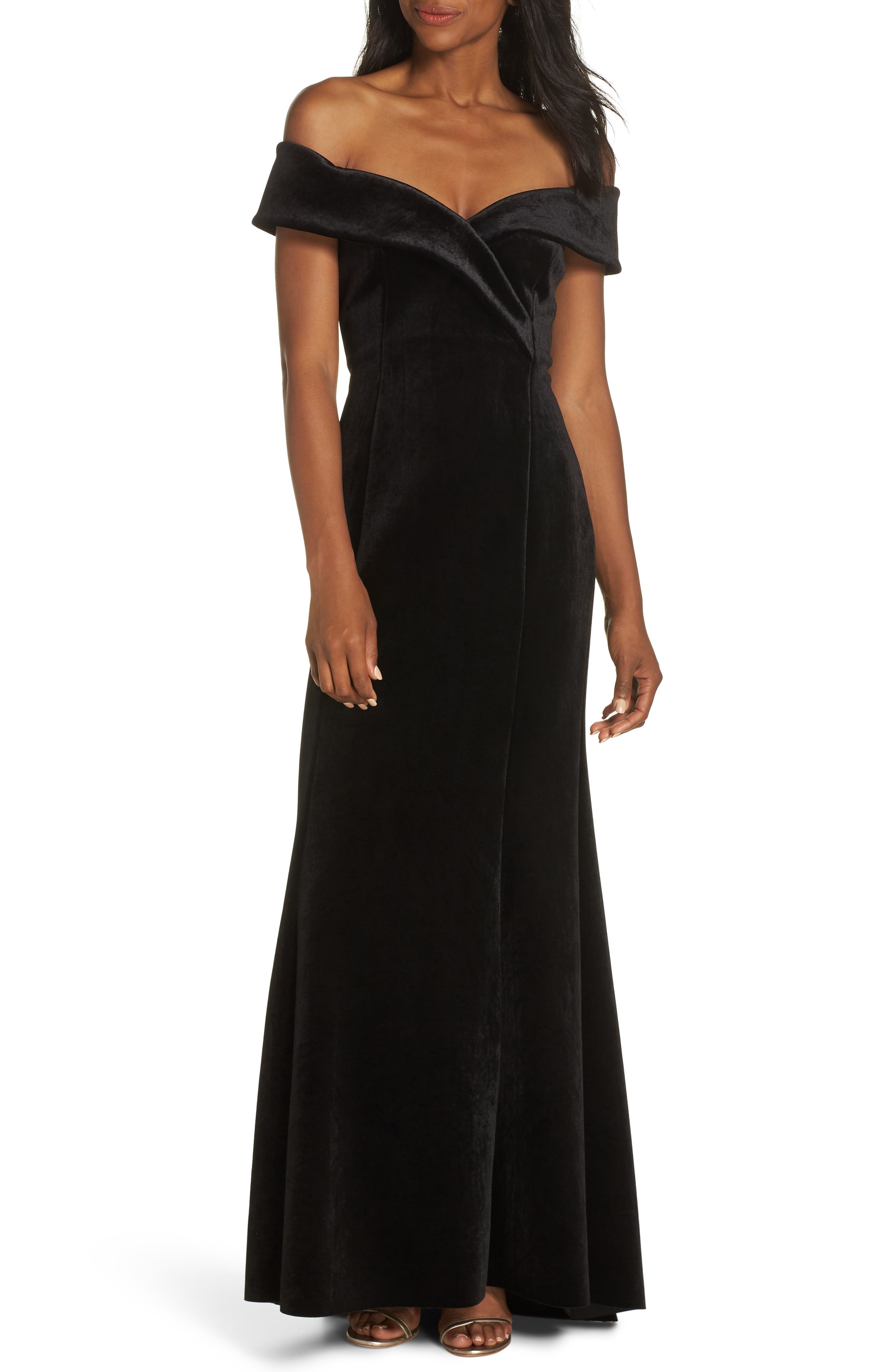 Eliza J Off The Shoulder Trumpet Gown, Black
