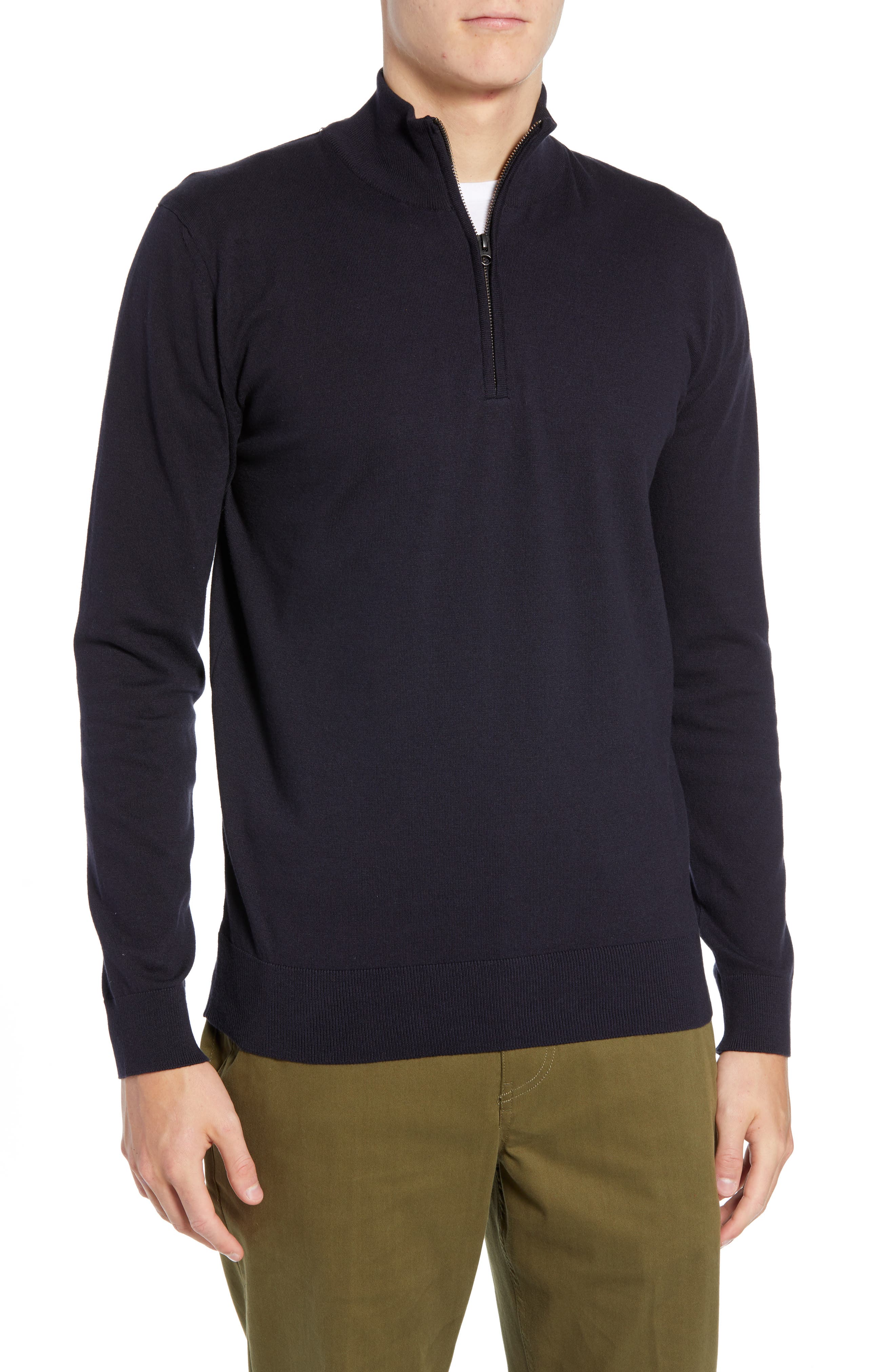 French Connection Stretch Cotton Quarter Zip Sweater, Blue