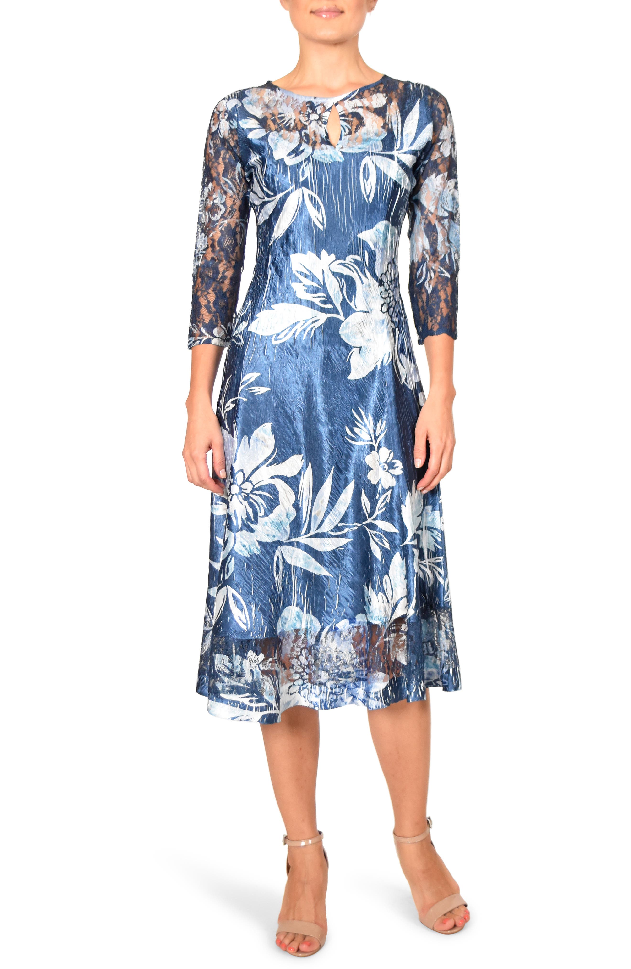 Komarov Keyhole Cutout Floral Print Cocktail Dress, Blue
