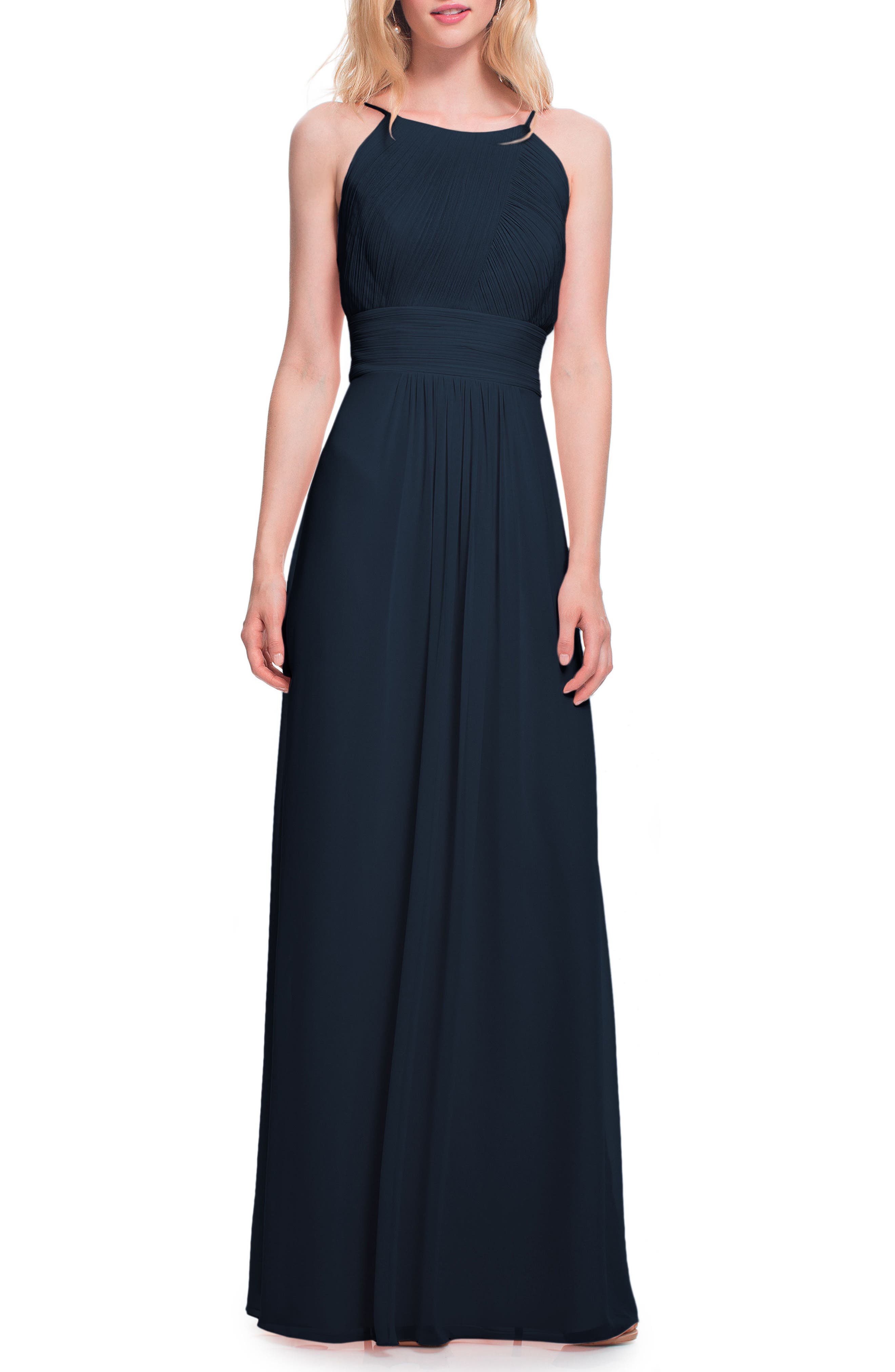 #levkoff Low Back Pleated Chiffon Gown