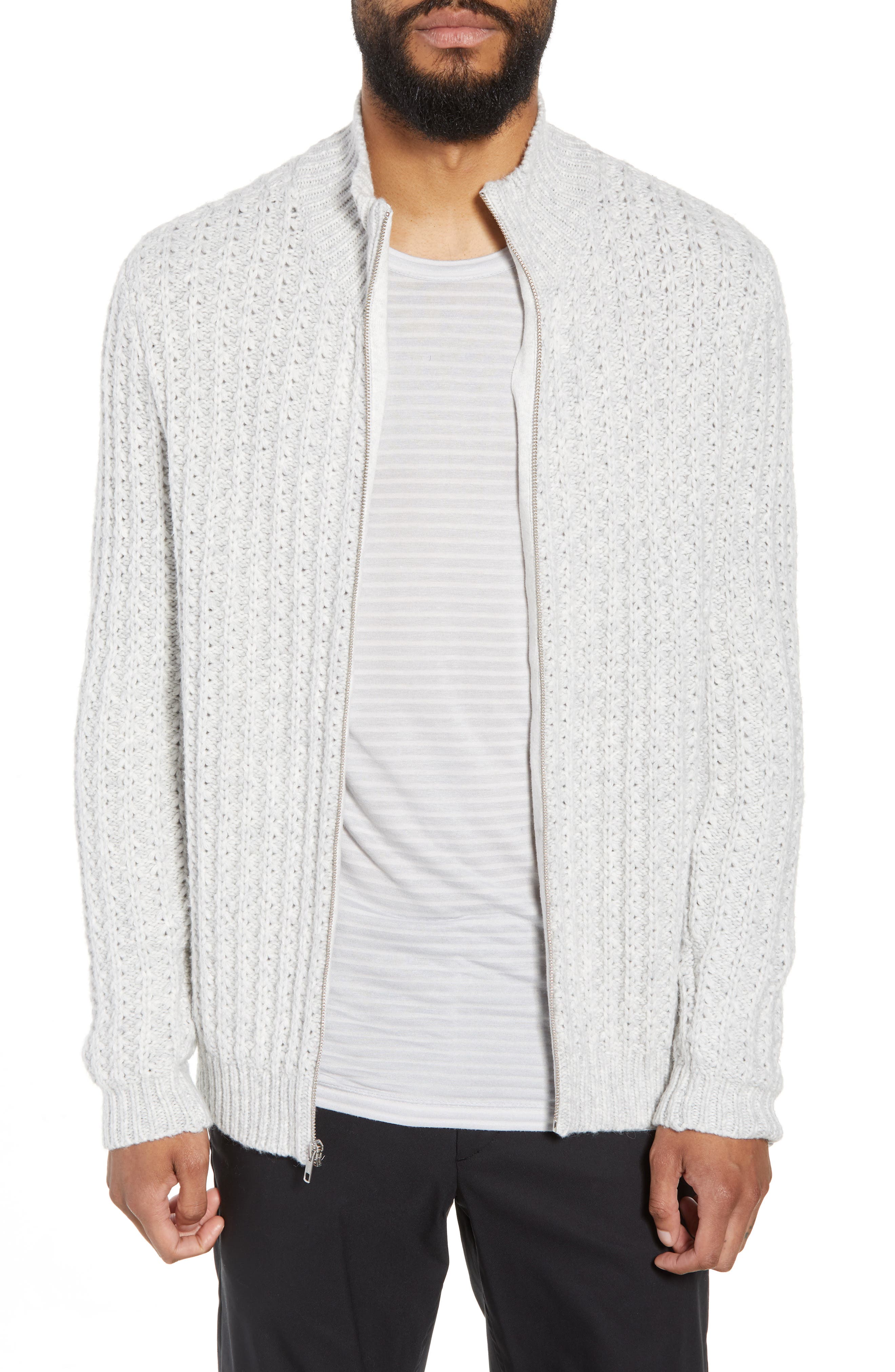 Calibrate Ribbed Front Zip Sweater, Grey