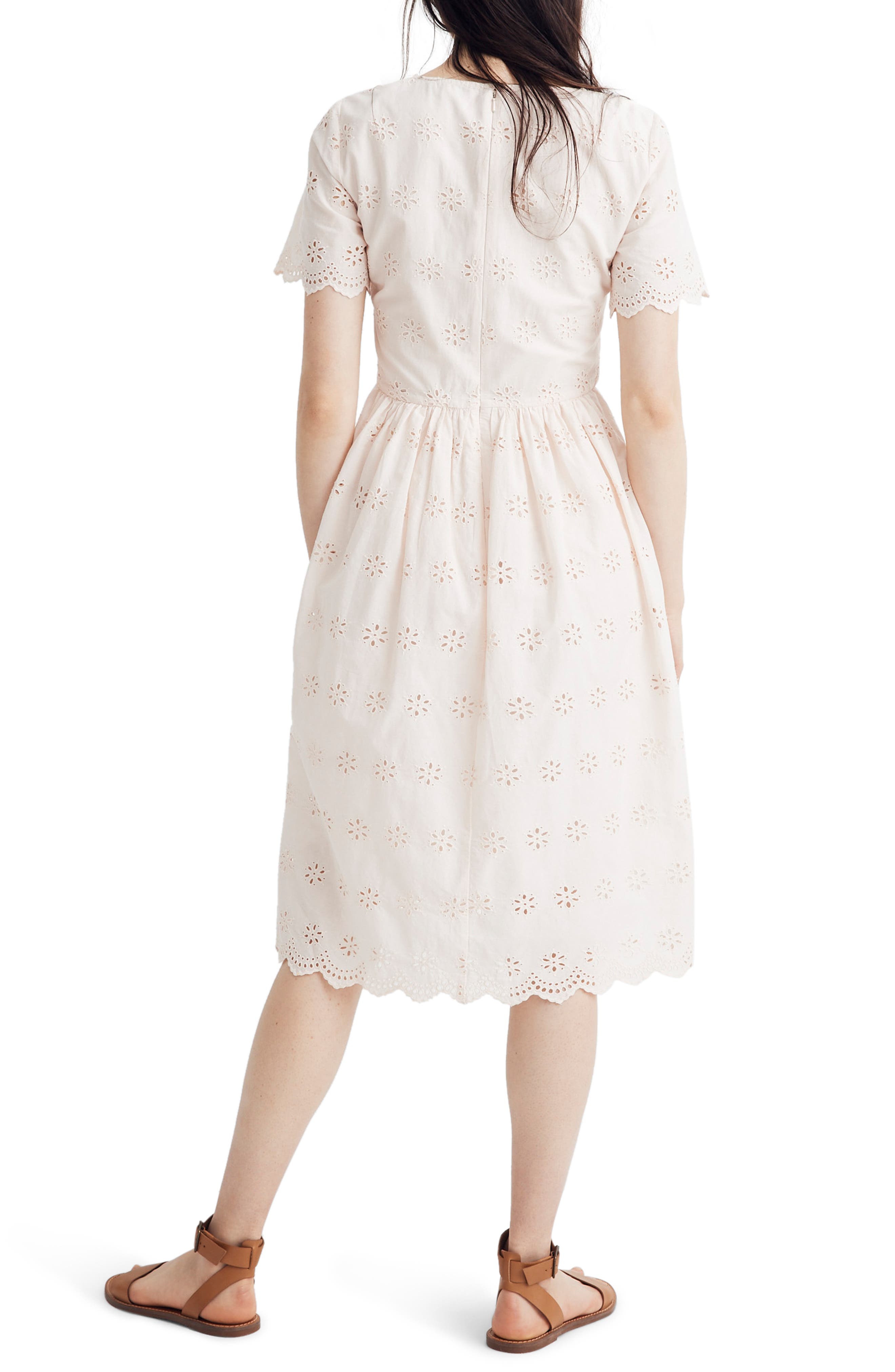Madewell Scallop Eyelet Midi Dress, Pink