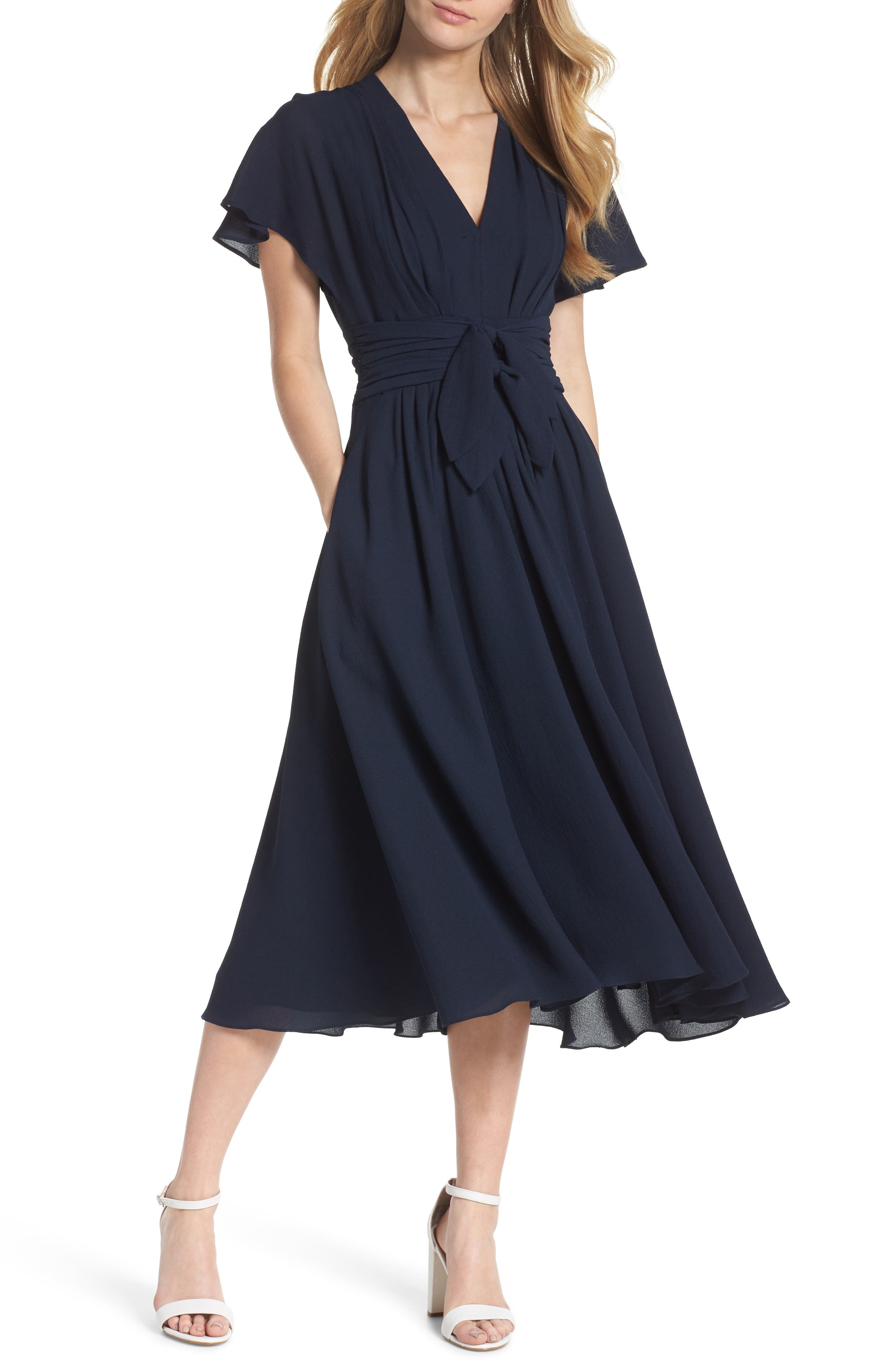 Gal Meets Glam Collection Jane Tie Waist Midi Dress, Blue