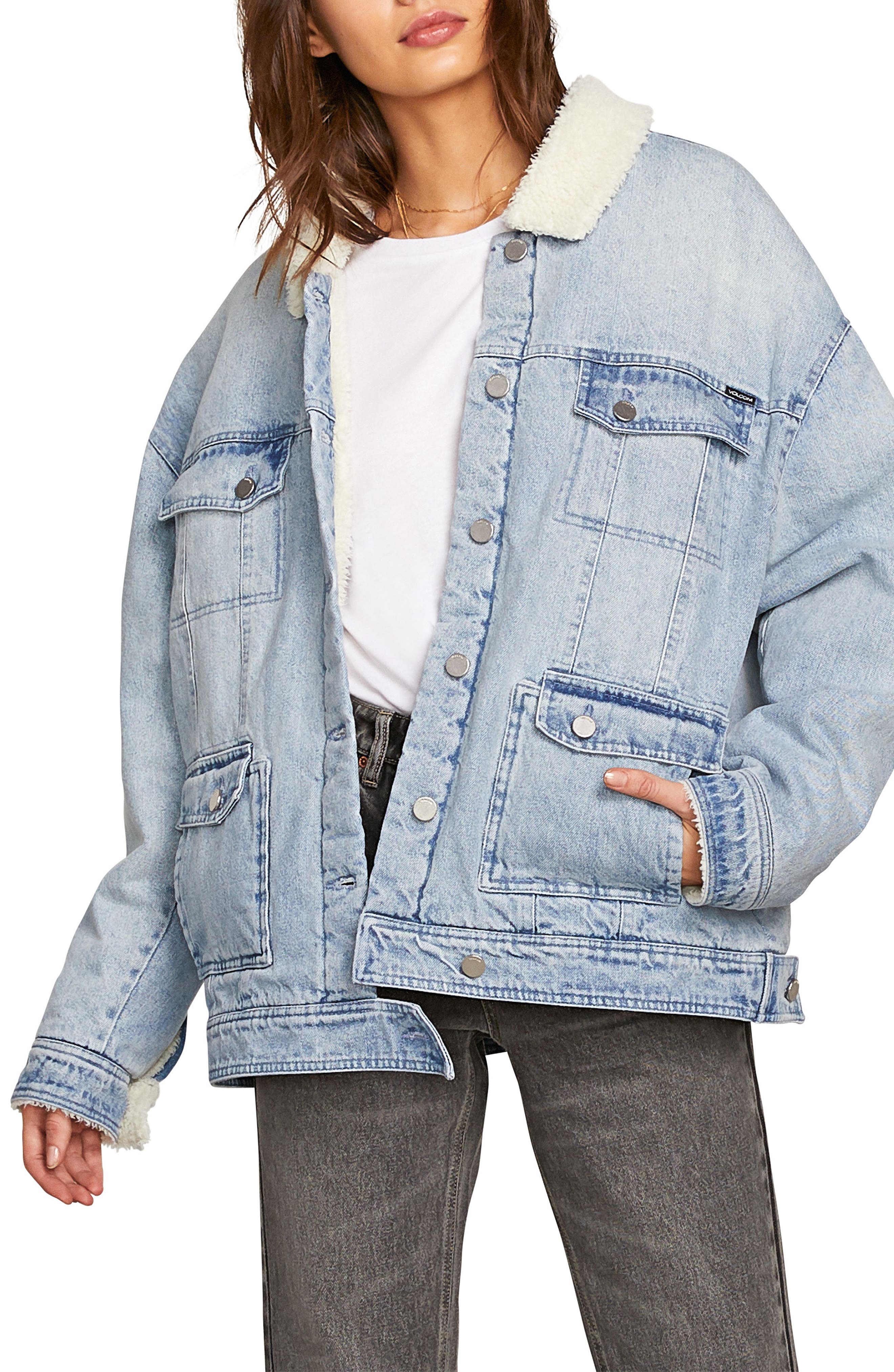 Volcom Woodstone Fleece Trim Denim Jacket, Blue