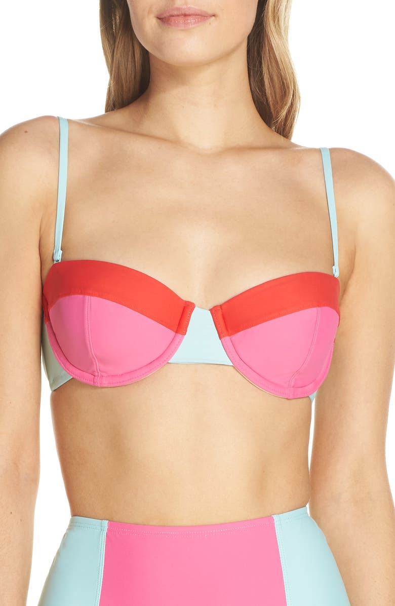 J.CREW Colorblock Underwire Bikini Top, Alternate, color, MINT CERISE PINK