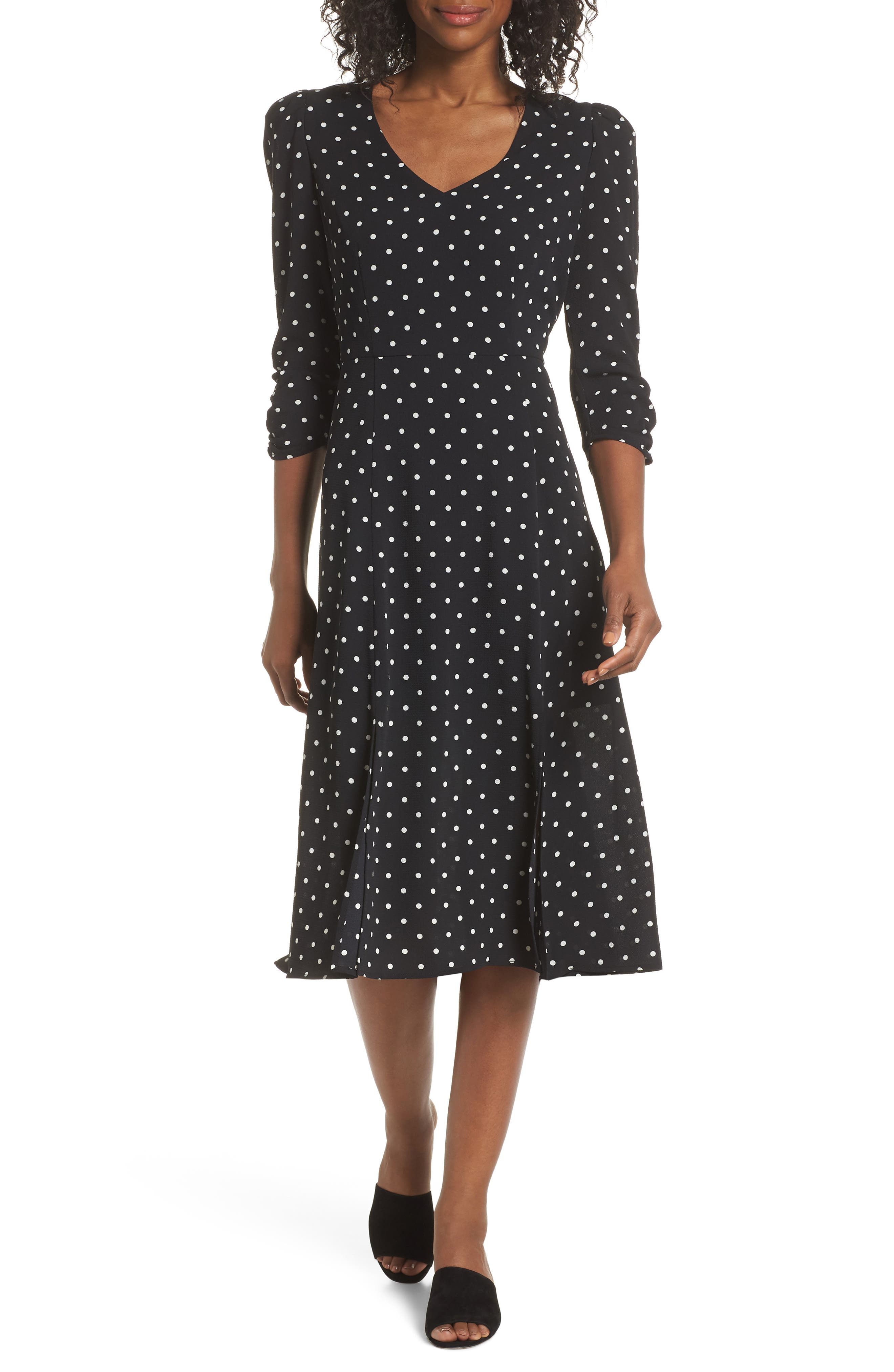 Petite Eliza J Polka Dot Dress, Black