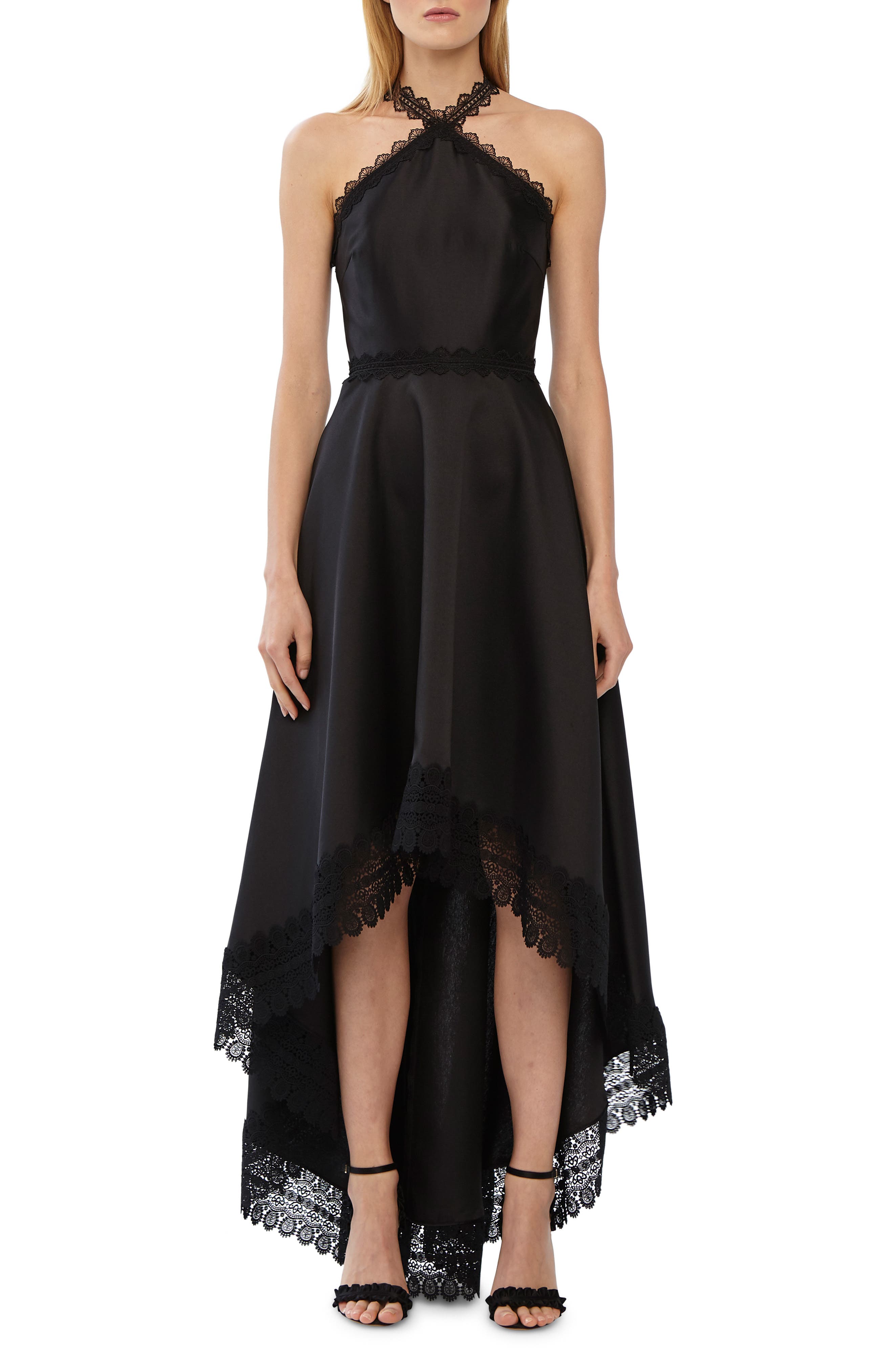 Ml Monique Lhuillier High/low Mikado Gown, Black