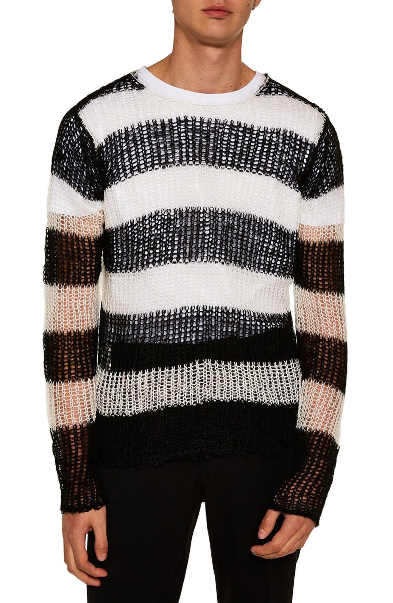 Topman Stripe Classic Fit Sweater, Black