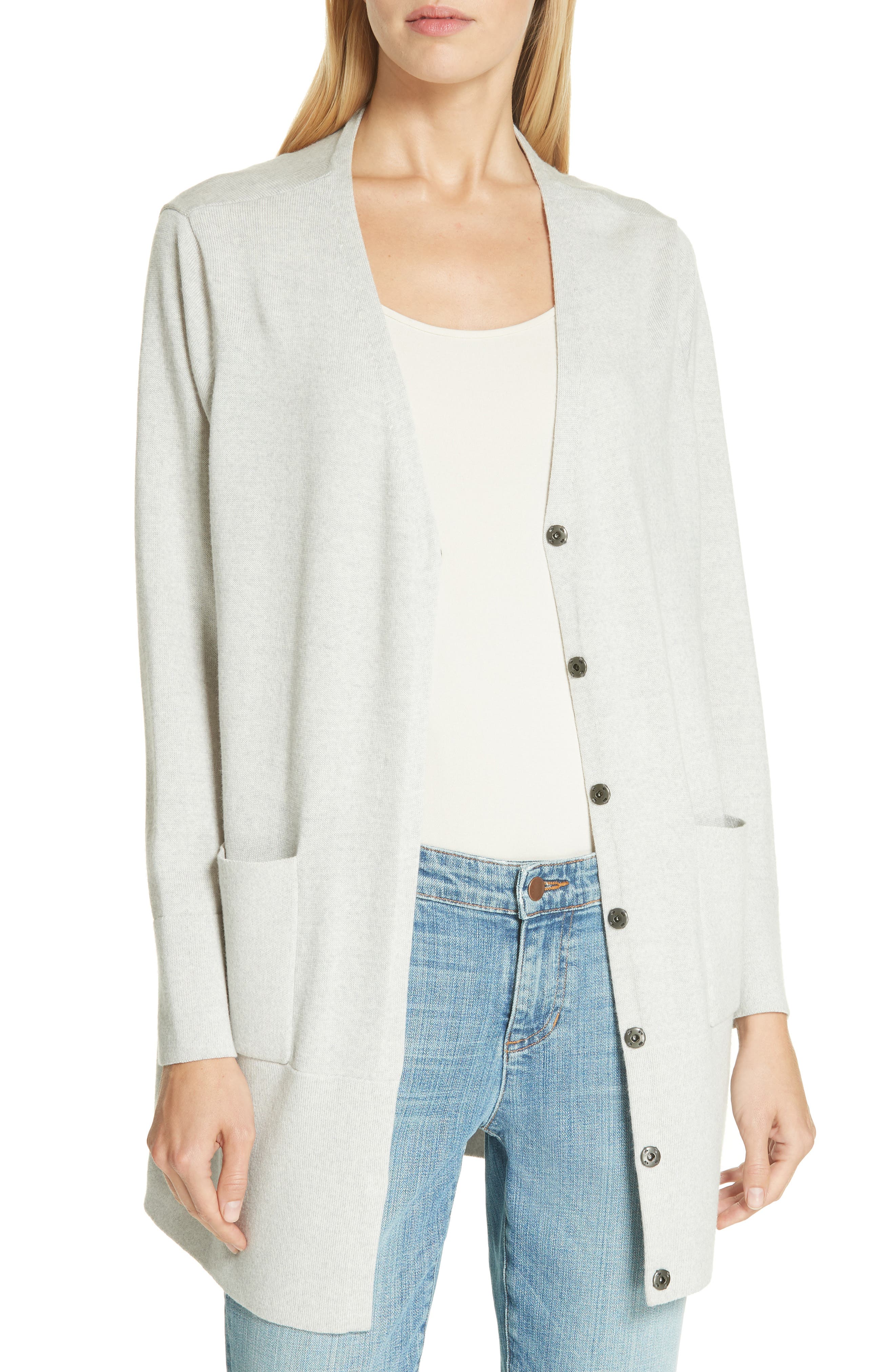 Eileen Fisher Snap Front Merino Wool Cardigan, Grey