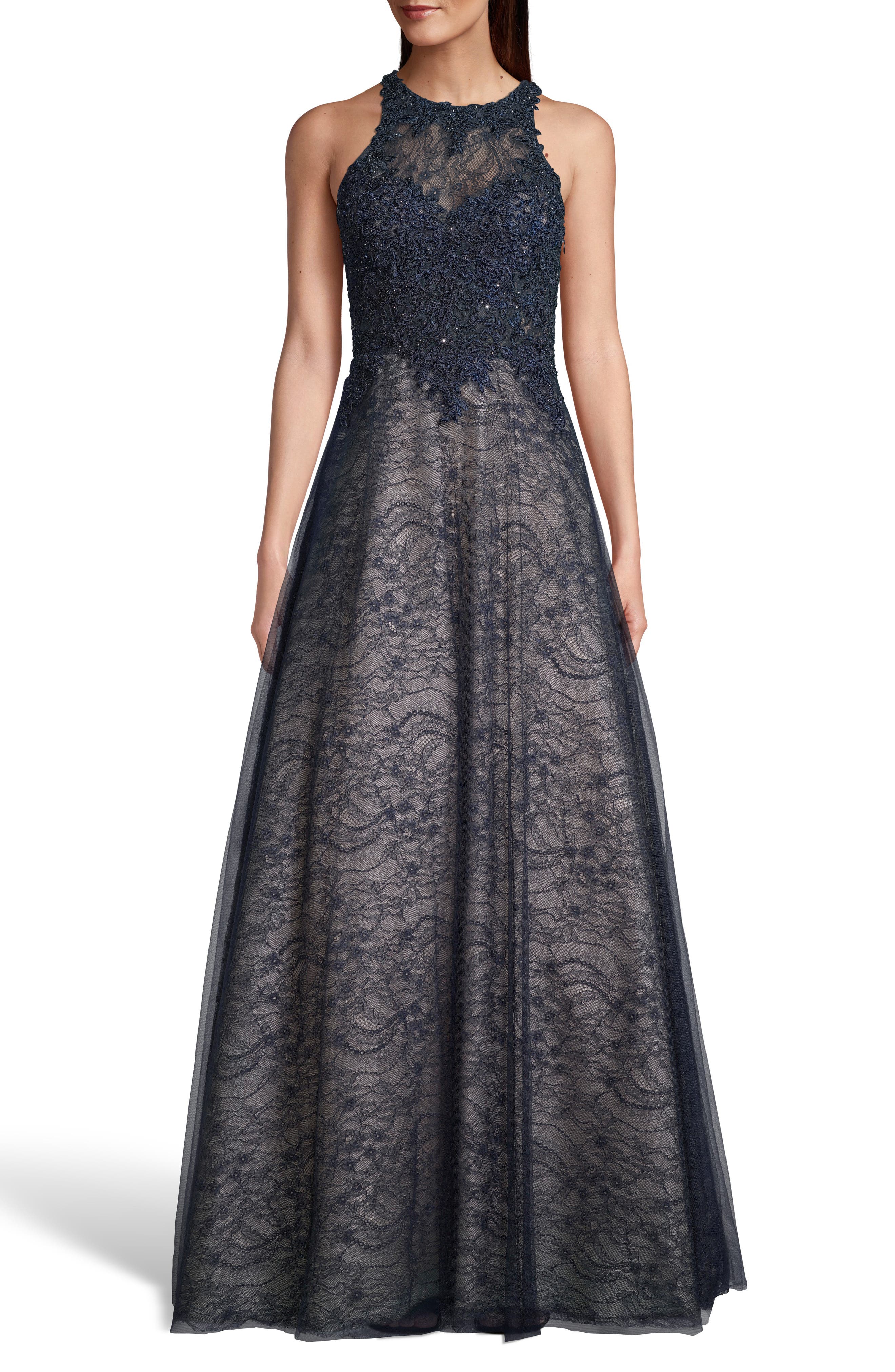 Xscape Sparkling Lace Evening Dress, Blue
