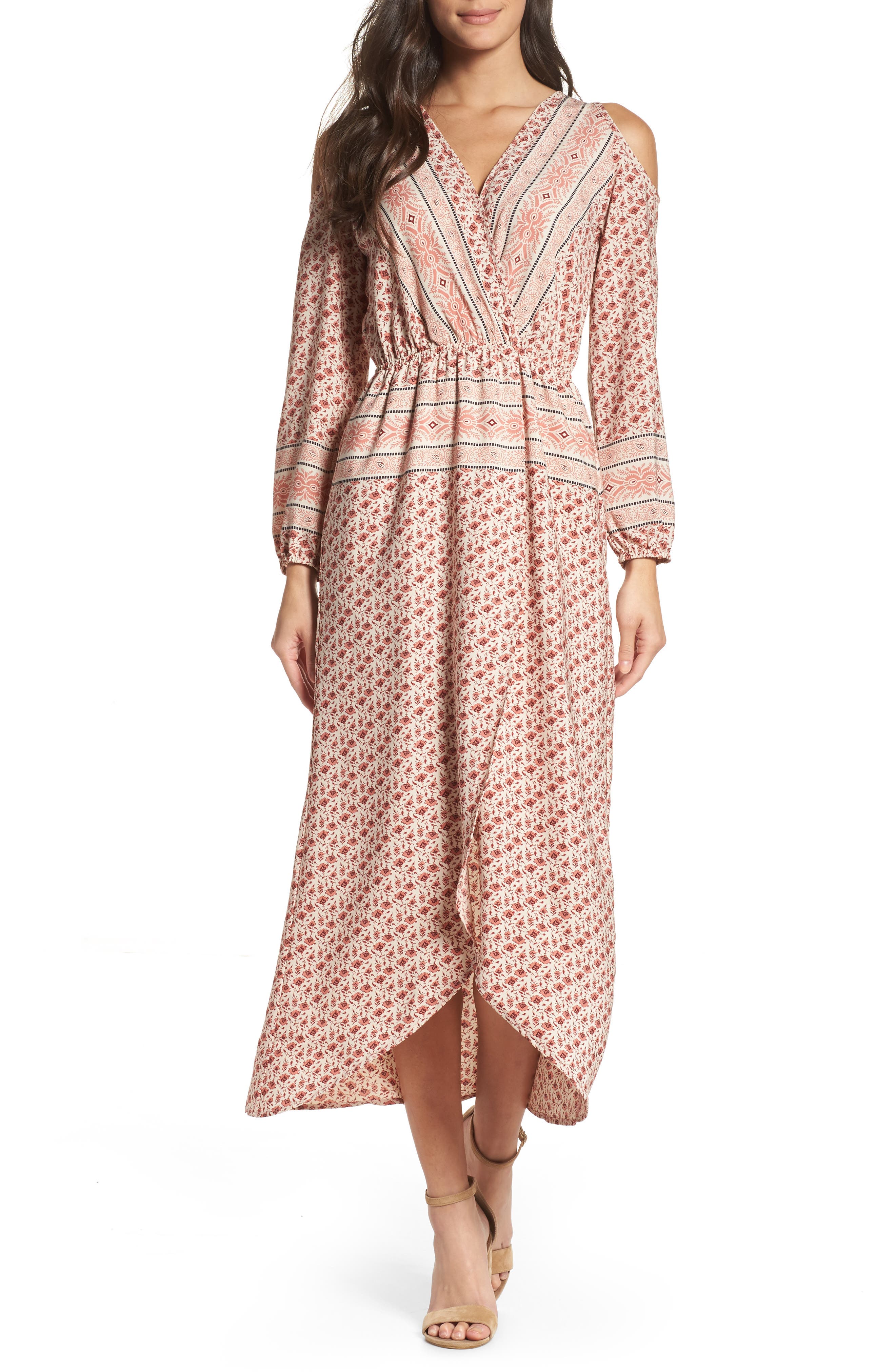 Fraiche By J Cold Shoulder Midi Dress, Pink