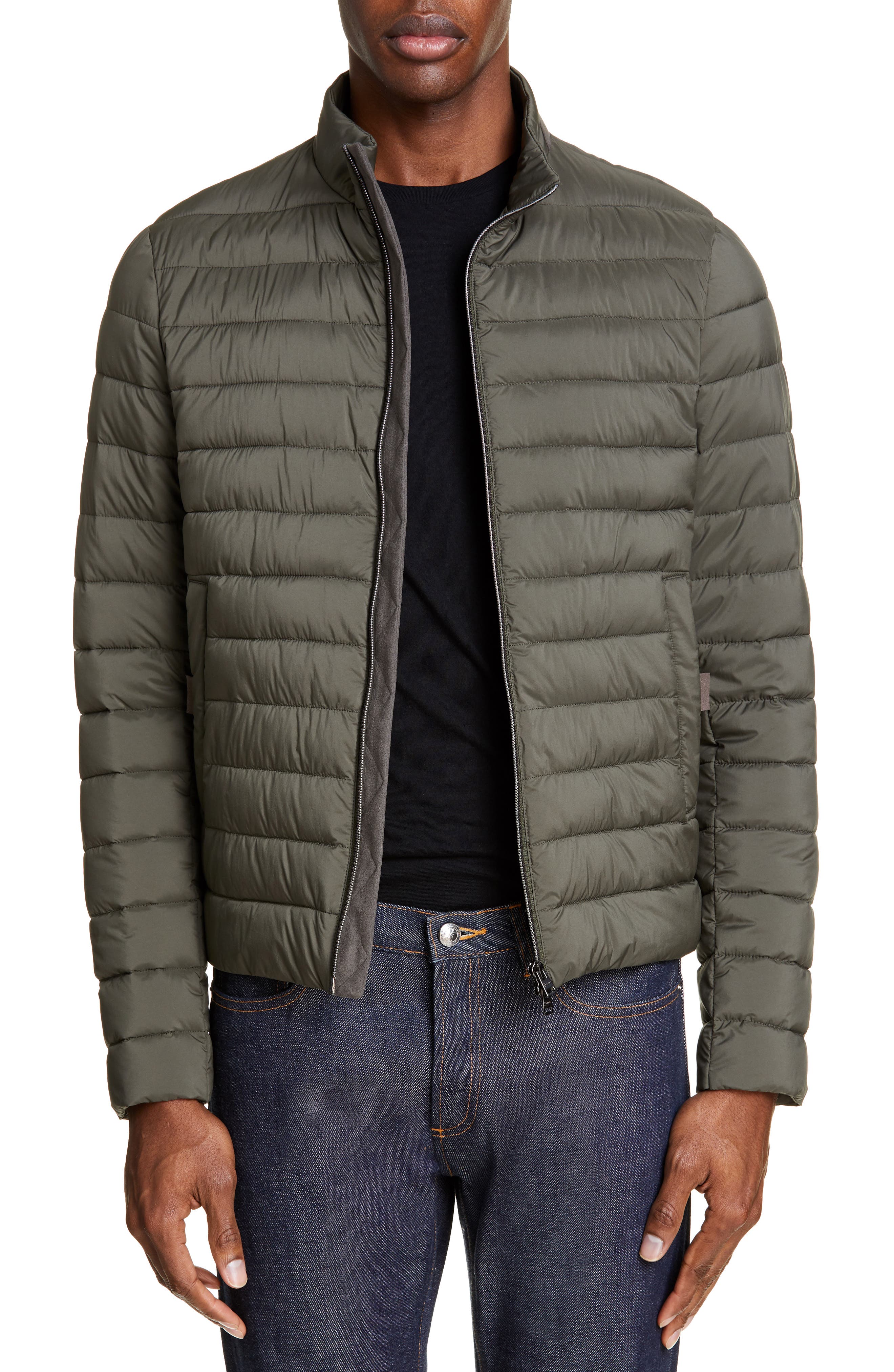 Herno Suede Trim Puffer Jacket, Green