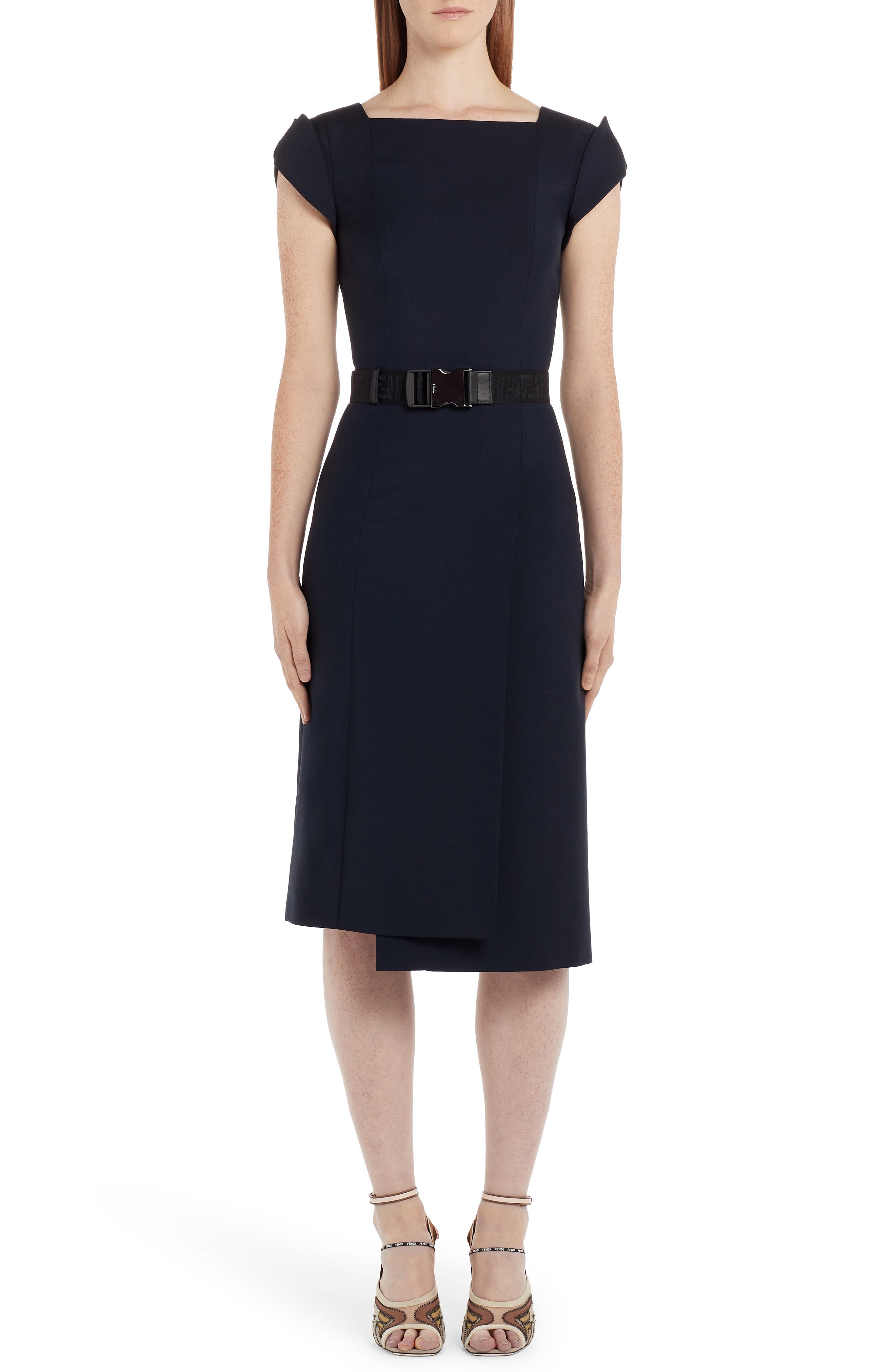 Fendi Belted Cap Sleeve Dress, 8 IT - Blue
