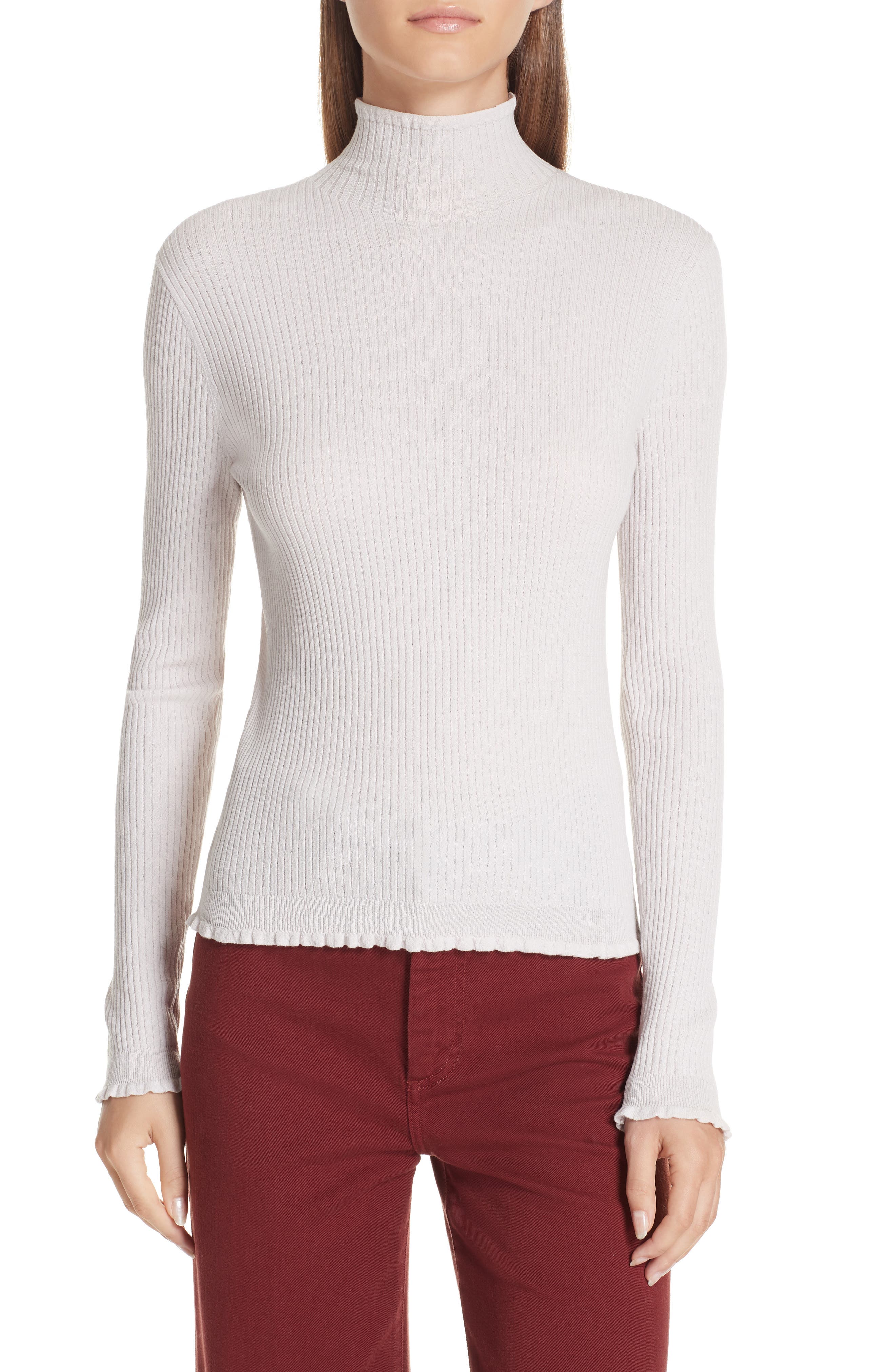 Vince Lettuce Edge Mock Neck Merino Wool Sweater, Ivory