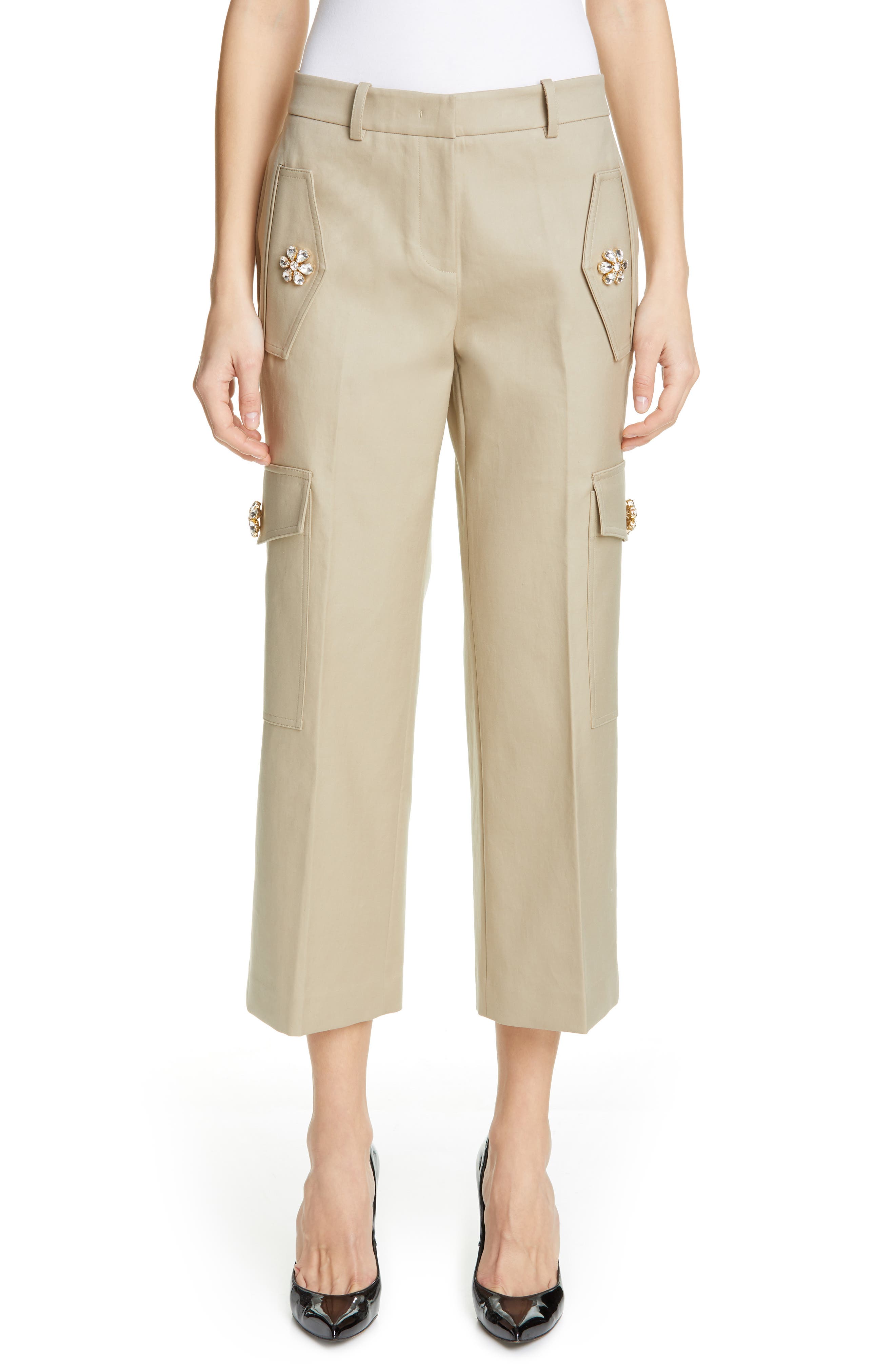 Michael Kors Embellished Crop Cargo Pants, Beige