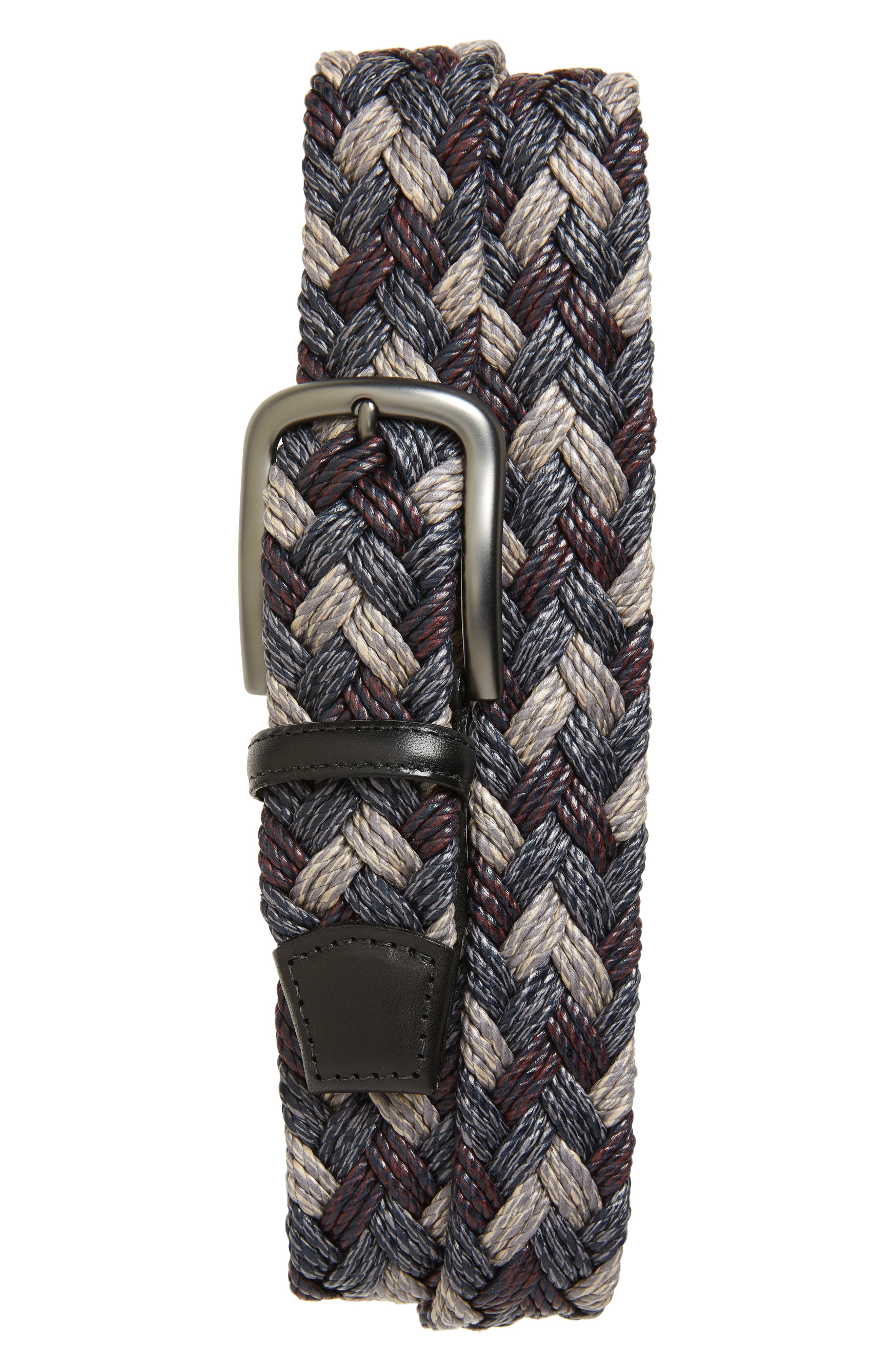 Torino Belts Braided Cotton Belt, Grey/ Burgundy