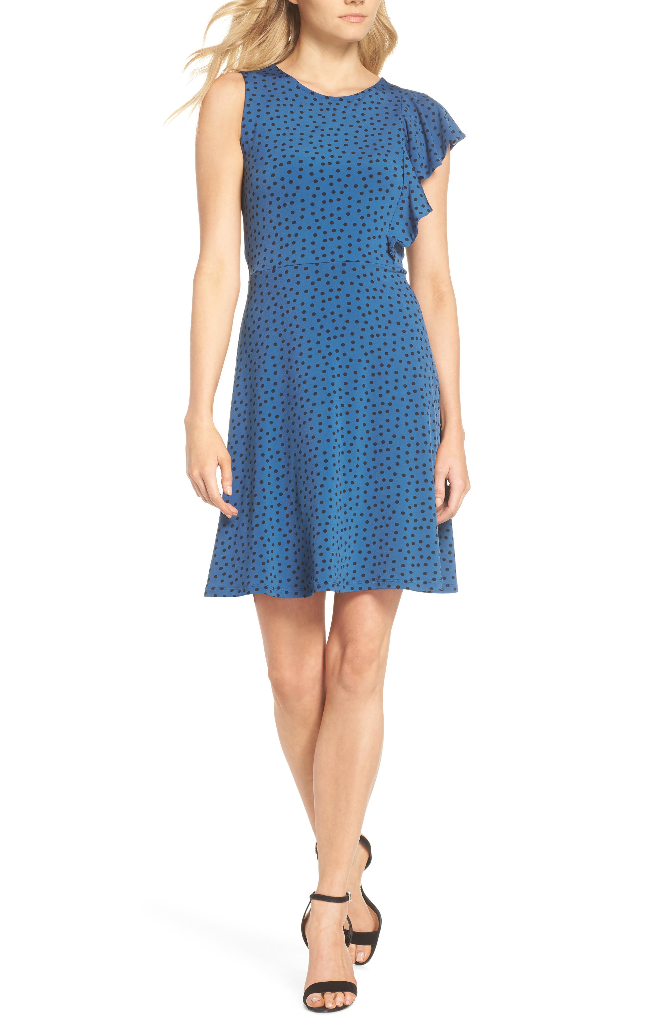 Leota Adrianna Ruffle A-Line Dress, Blue