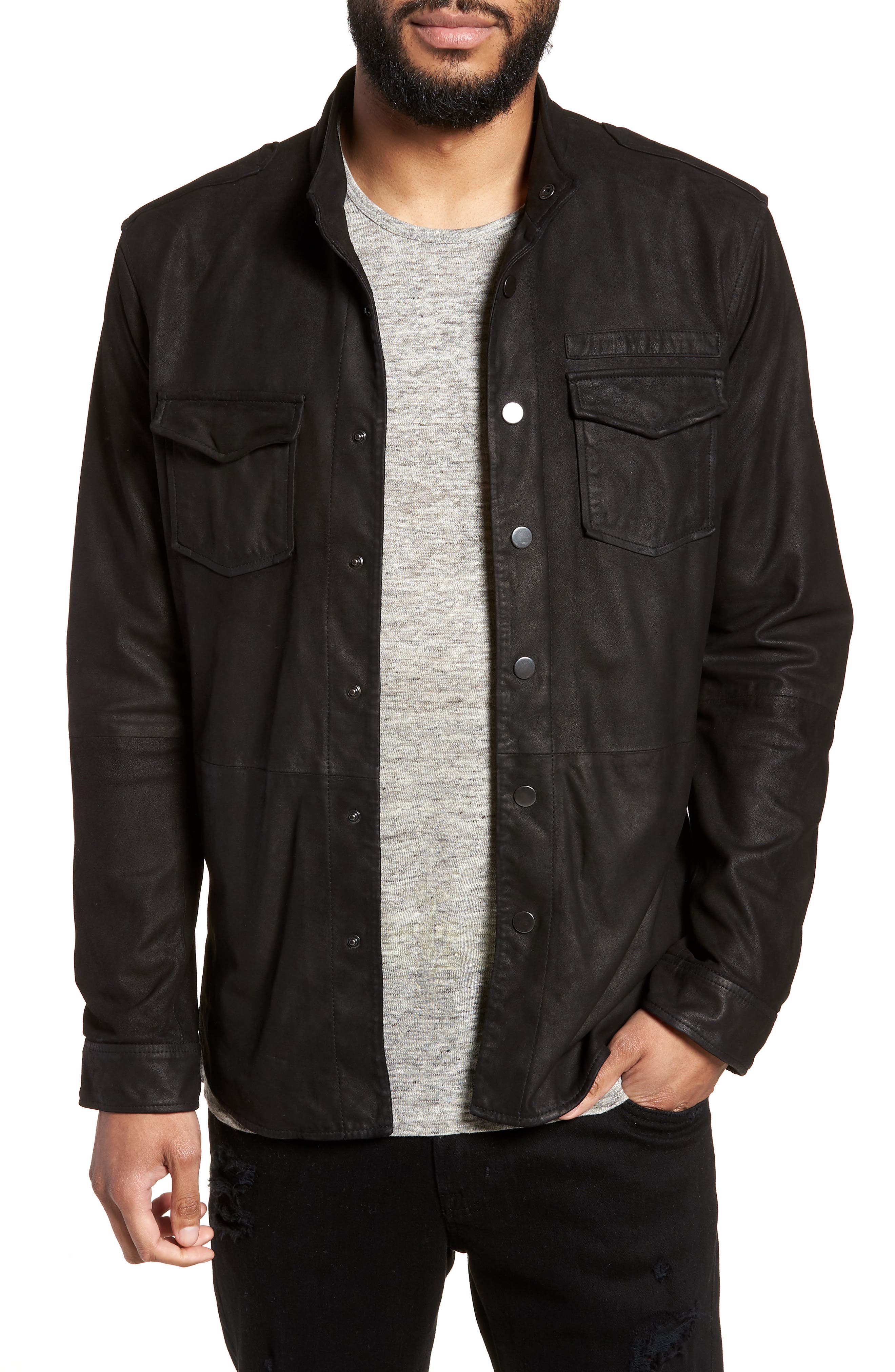 John Varvatos X Nick Jonas Suede Shirt Jacket, Black