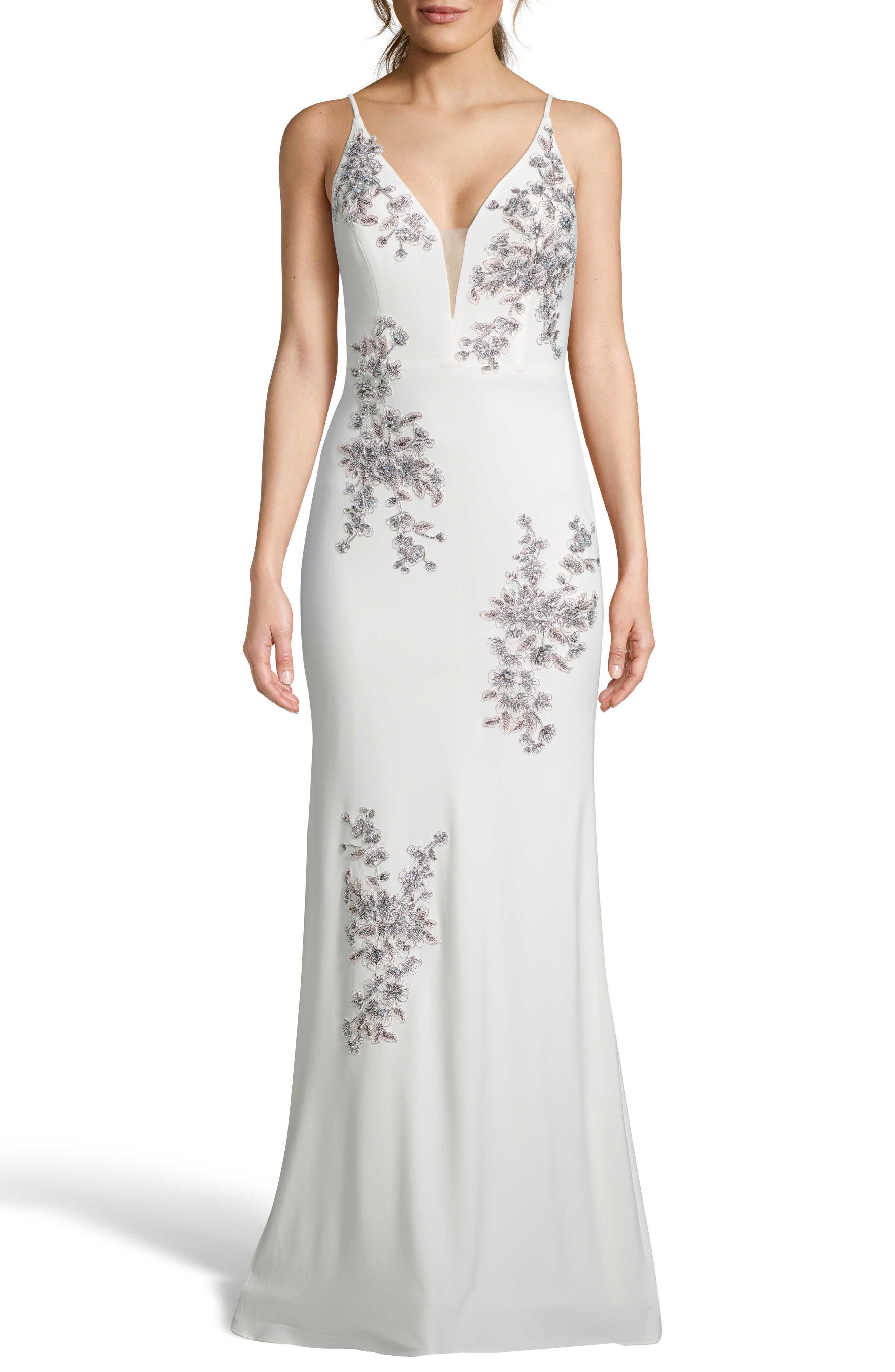 Xscape Beaded Embroidery Evening Dress, Ivory