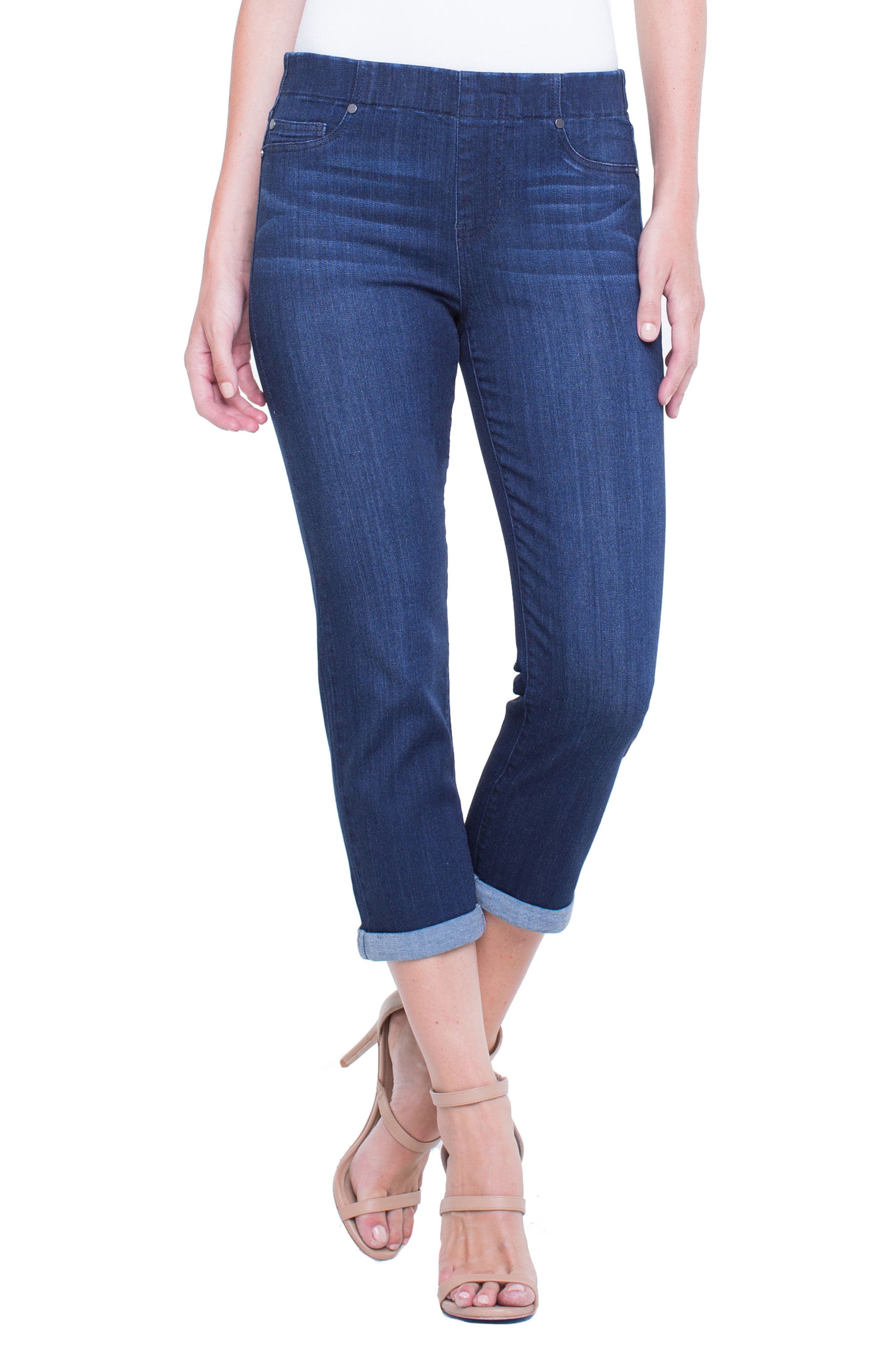 Liverpool Chloe Roll Cuff Capri Denim Leggings, Blue