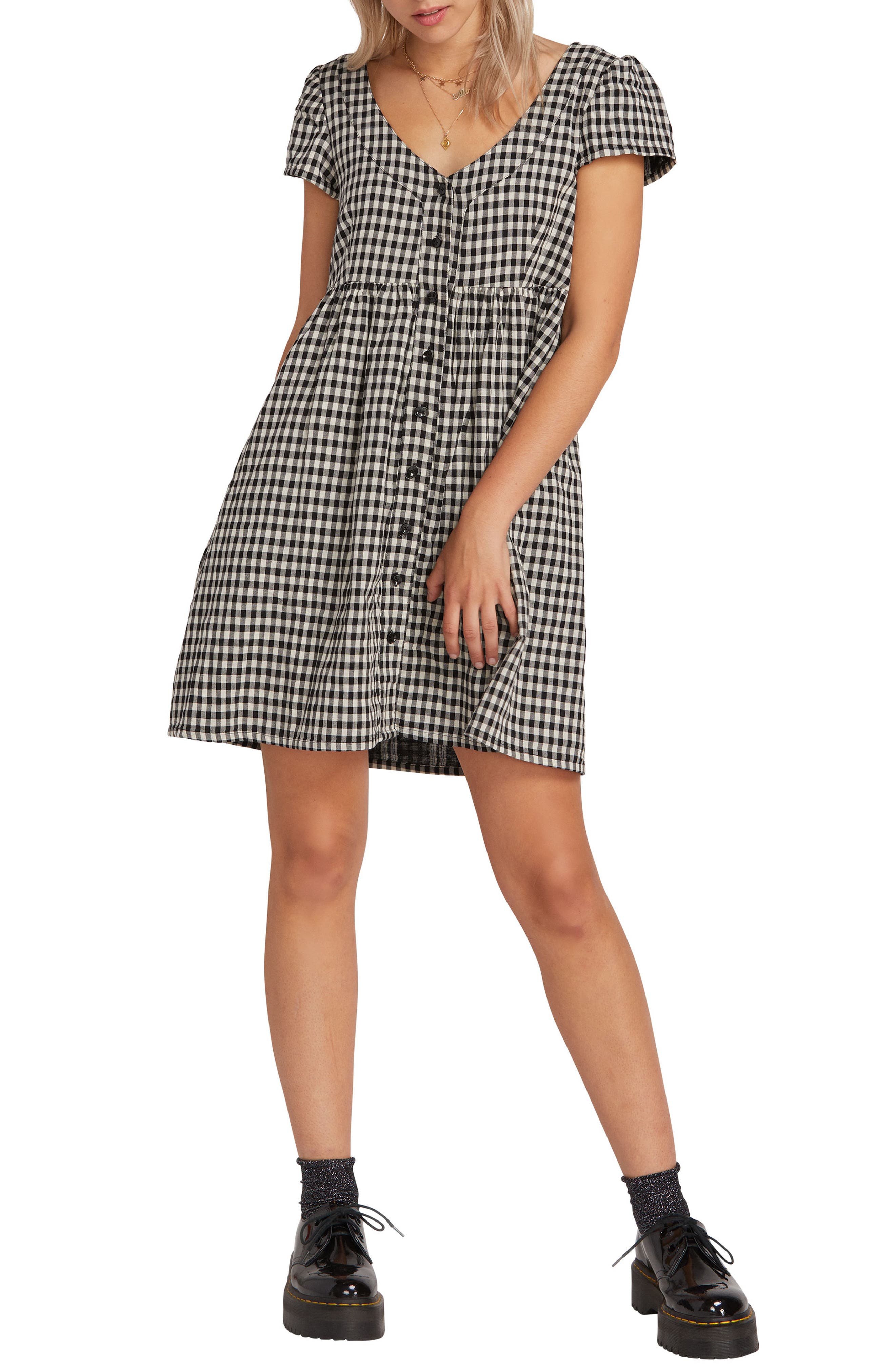 Volcom Making Me Plaid Minidress, Black