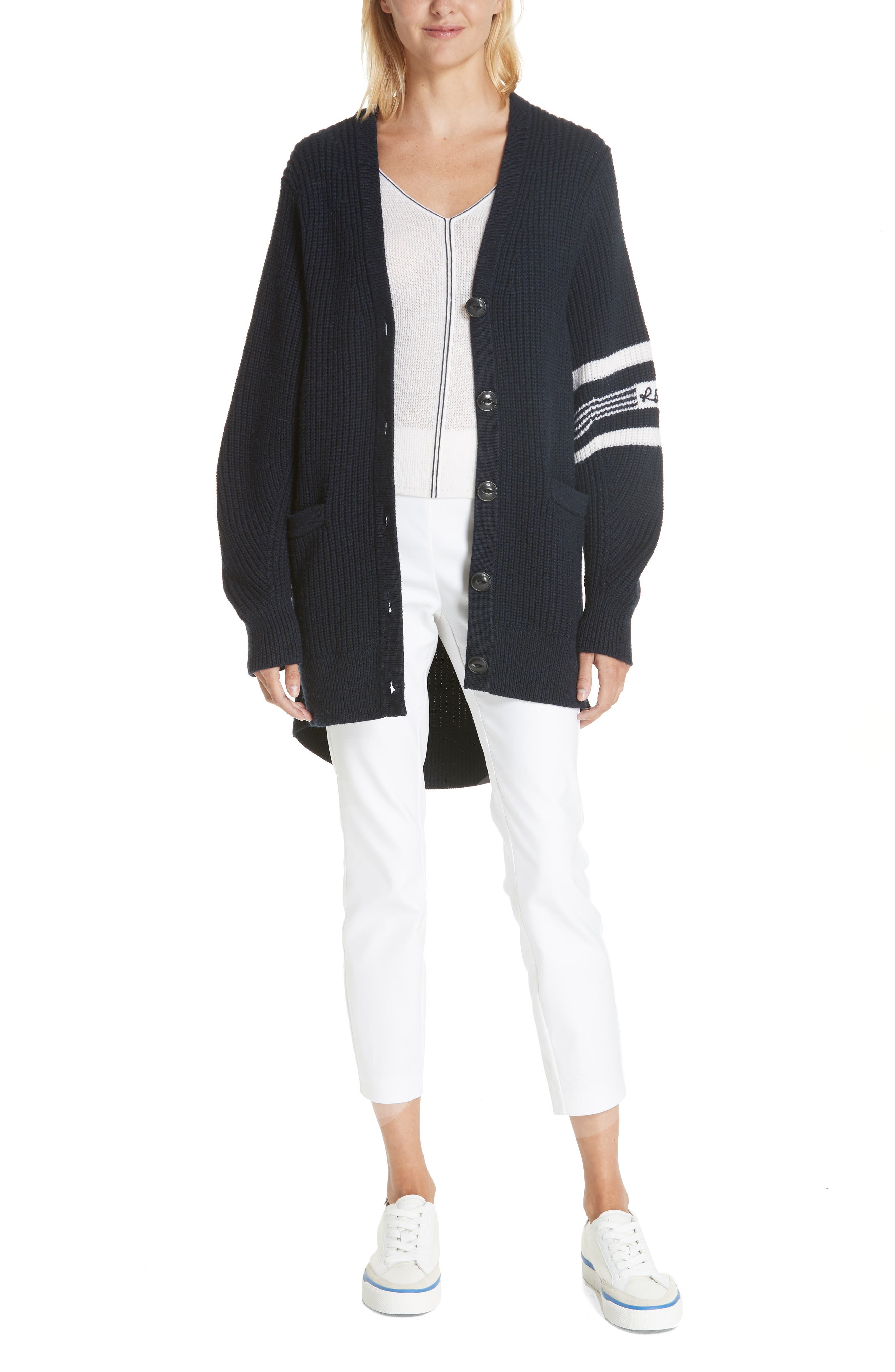 Rag & Bone Lavinia Stripe Seam Merino Wool Sweater, Ivory