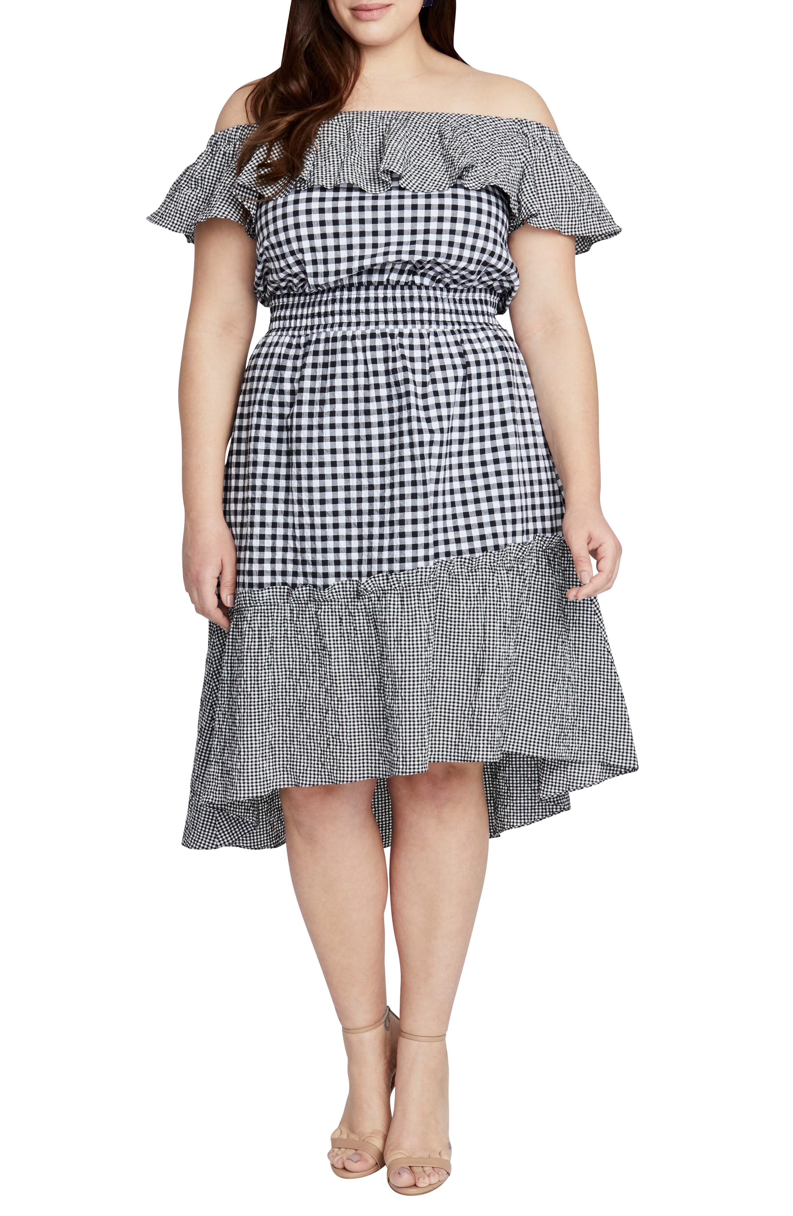 Plus Size Rachel Rachel Roy Ava Gingham Off The Shoulder Dress, Black