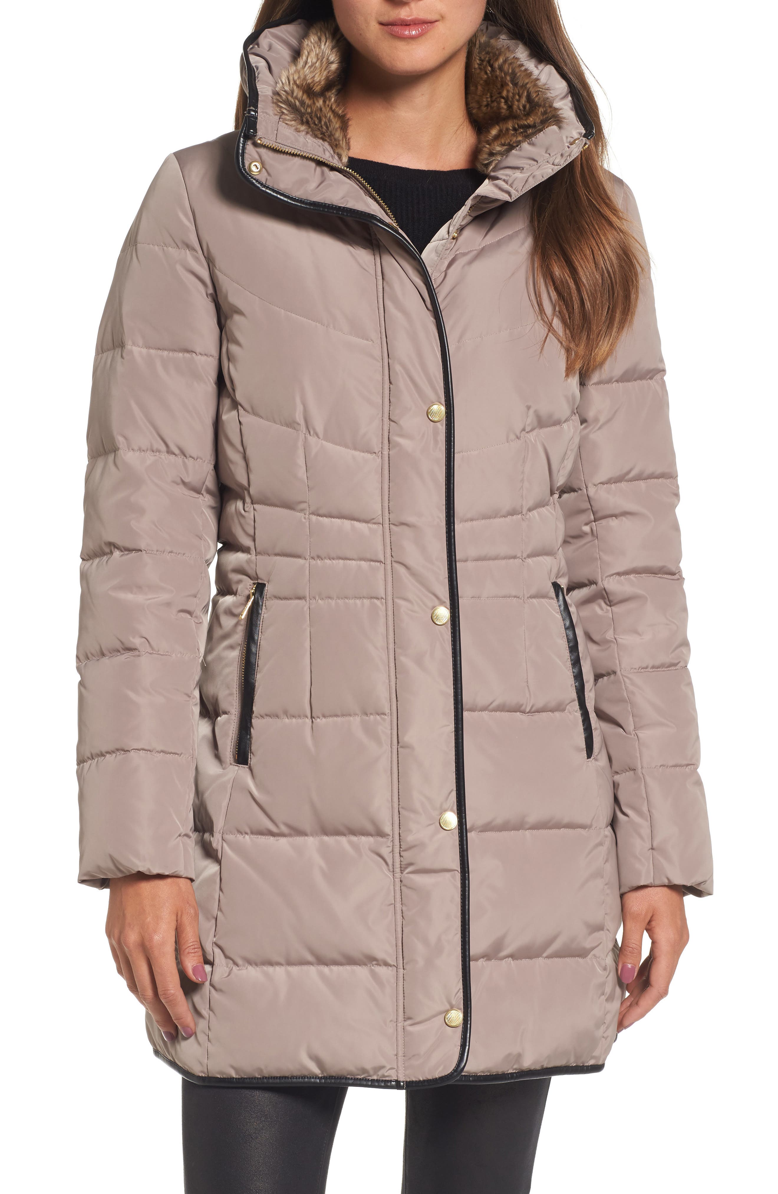 Cole Haan Quilted Down & Feather Fill Jacket With Faux Fur Trim