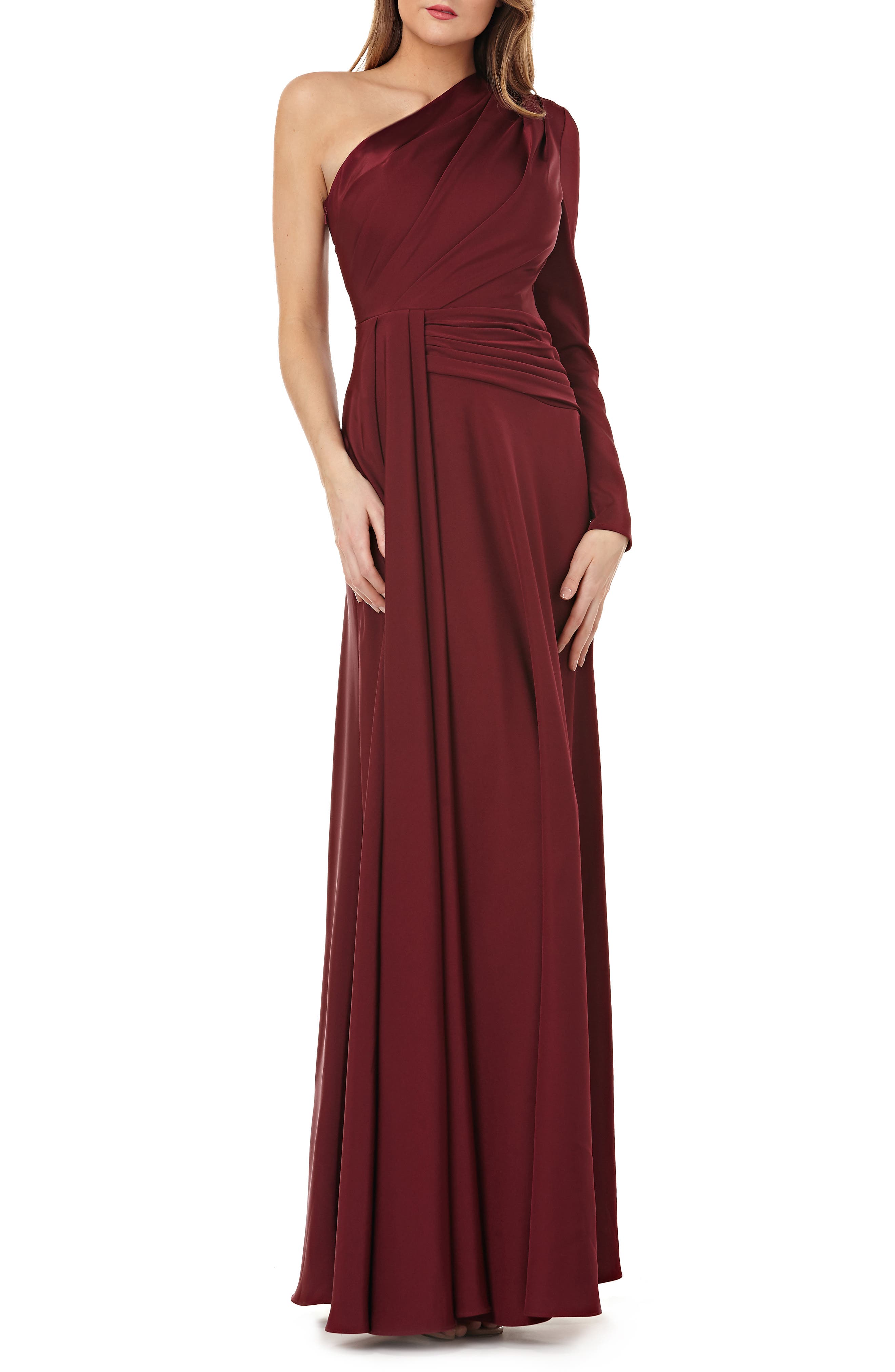 Kay Unger One-Shoulder Faille Gown