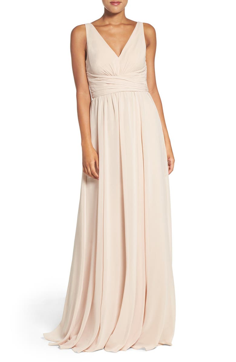 Amsale 'Justine' Double V-Neck Chiffon Gown | Nordstrom