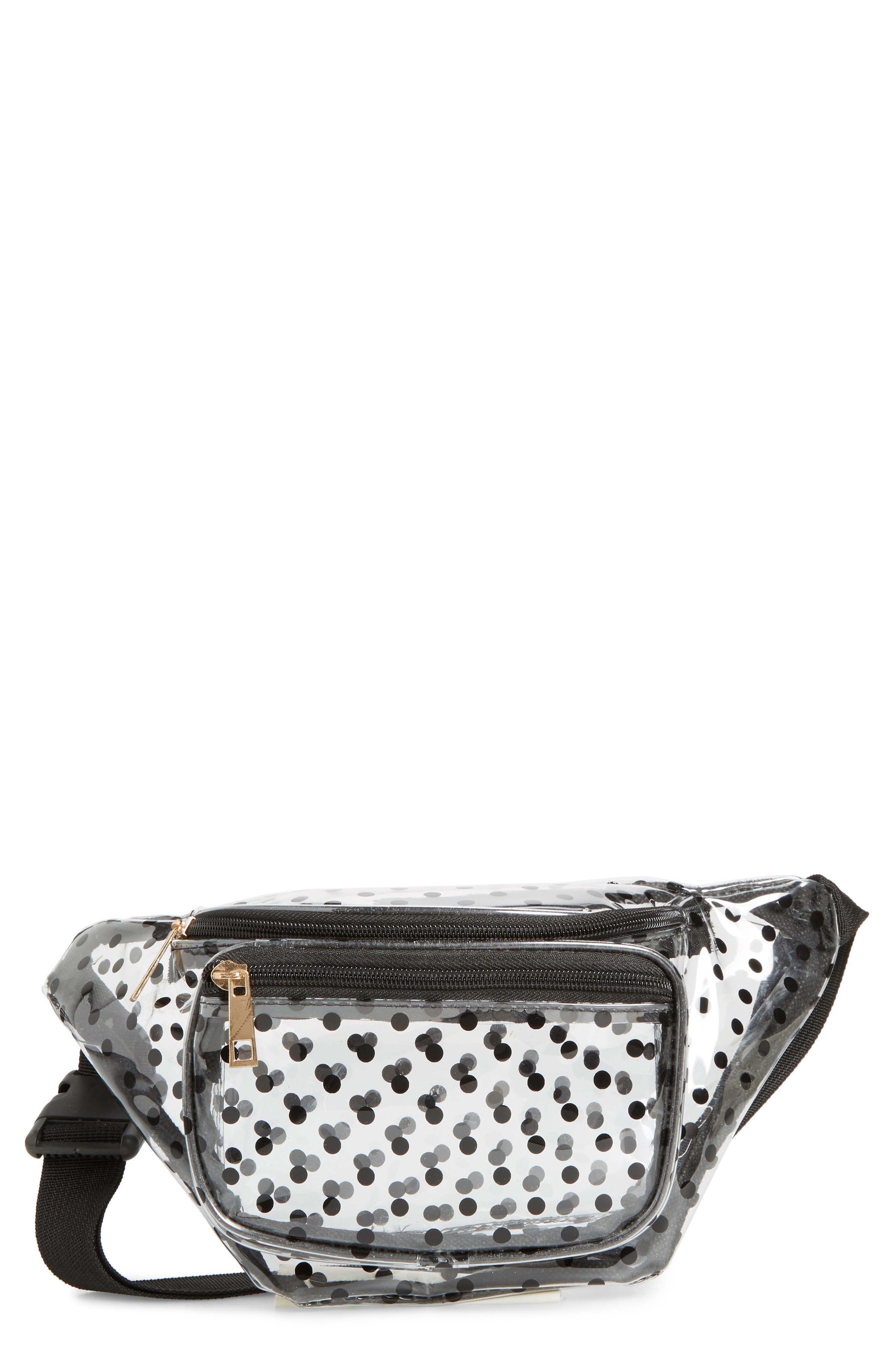 JANE & BERRY Polka Dot Transparent Belt Bag, Main, color, BLACK