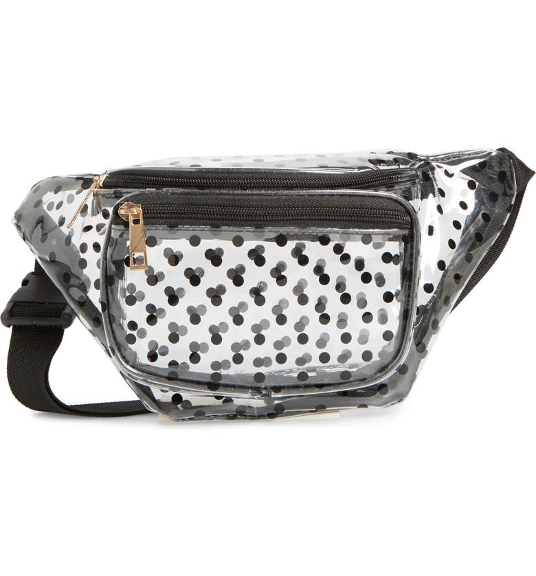 JANE & BERRY Polka Dot Transparent Belt Bag, Main, color, BLACK