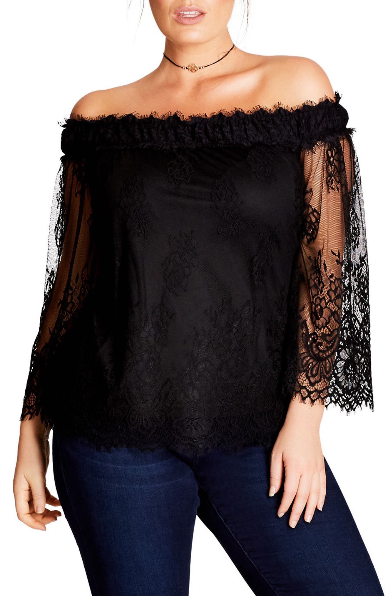 City Chic Soft Lace Off the Shoulder Top (Plus Size) Nordstrom