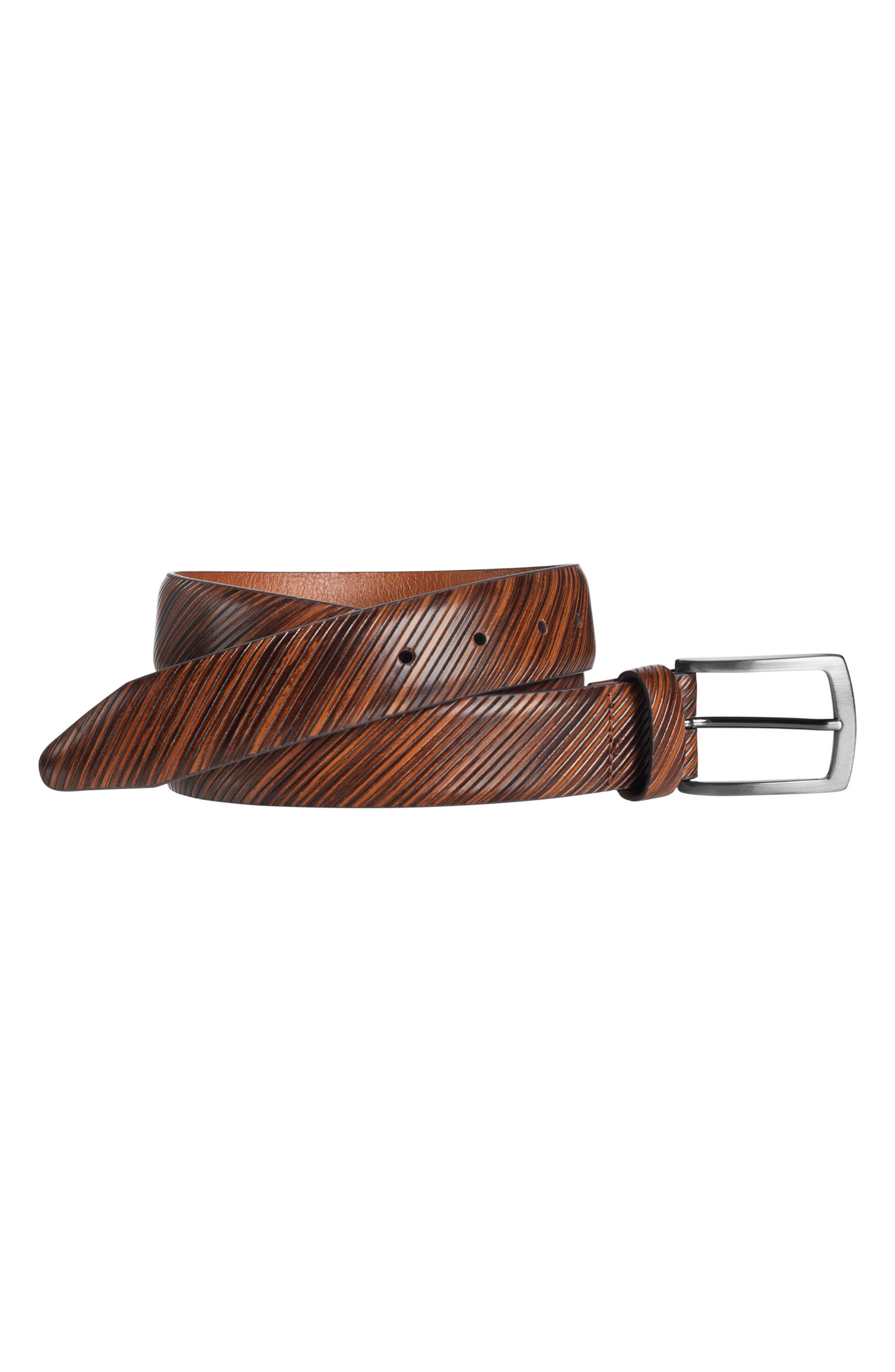 Johnston & Murphy Diagonal Embossed Leather Belt