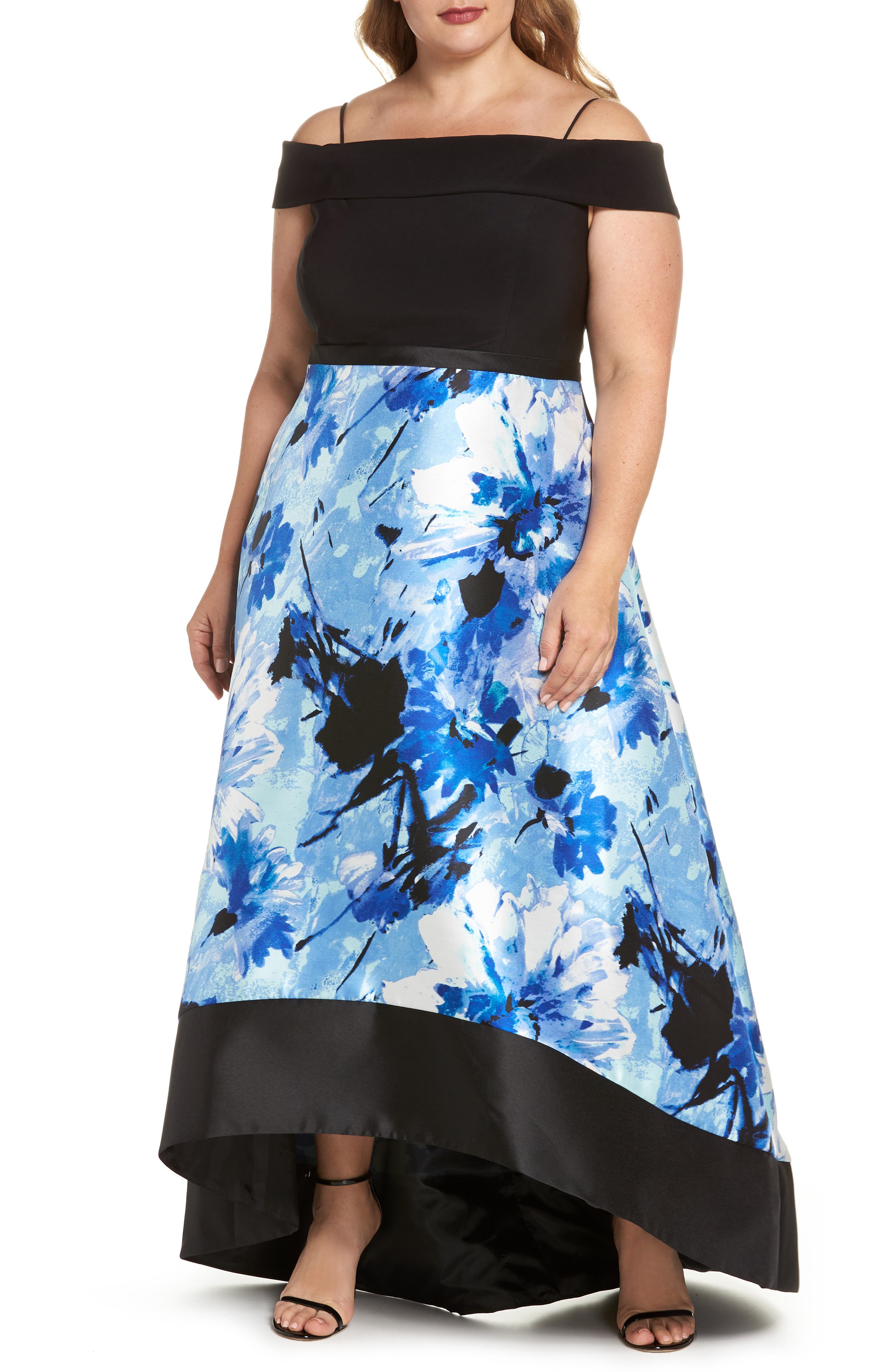 Plus Size Morgan & Co. Cold Shoulder High/low Gown, Black