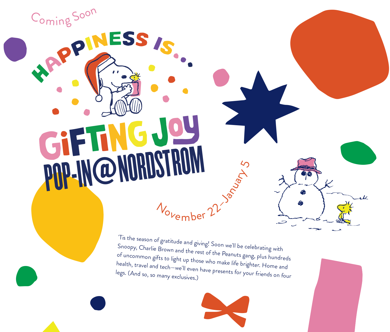 Happiness Is Pop-In@Nordstrom, November 22 to January 5.