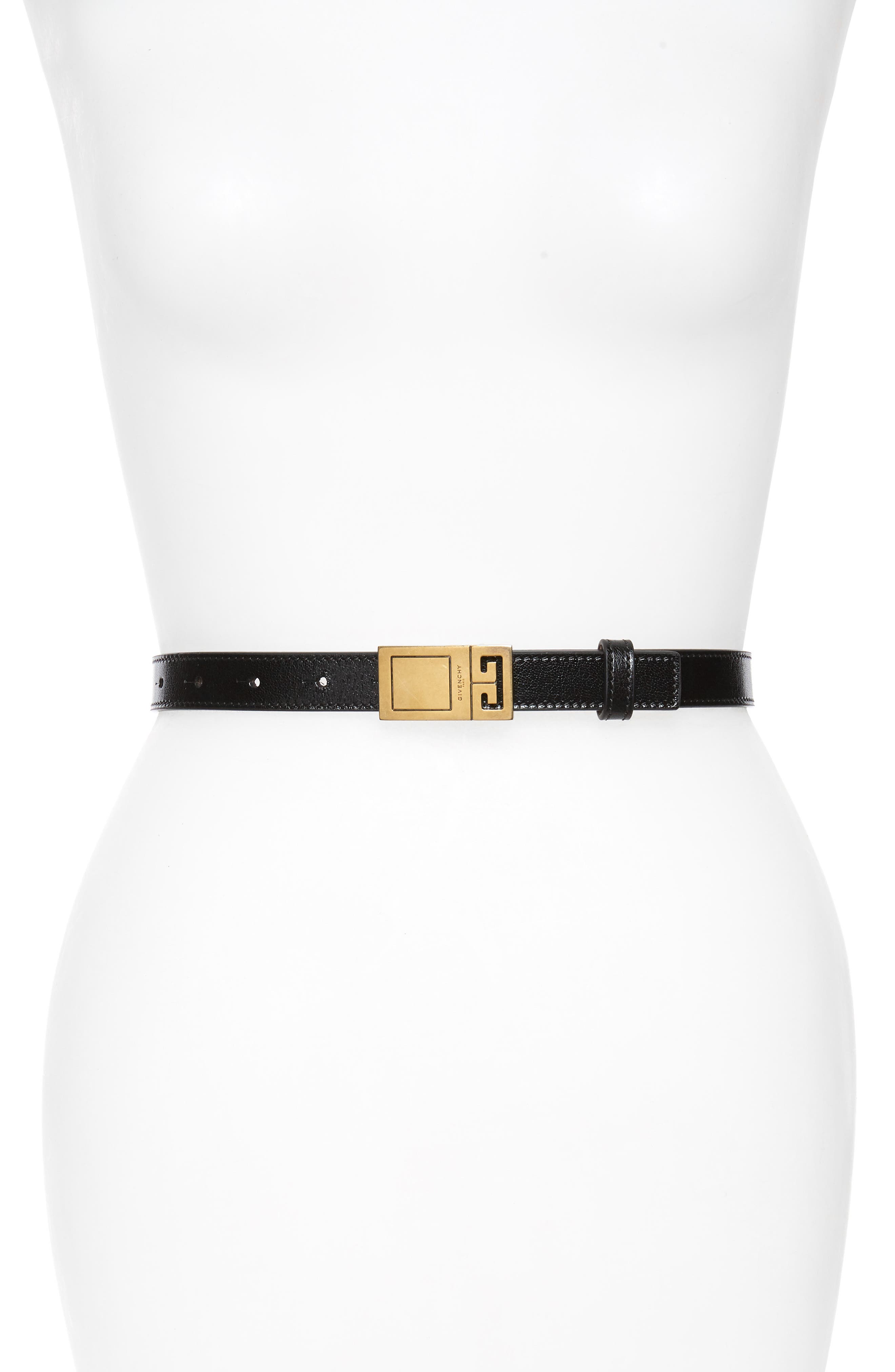 Givenchy 2G Logo Plaque Leather Belt, Black/ Gold