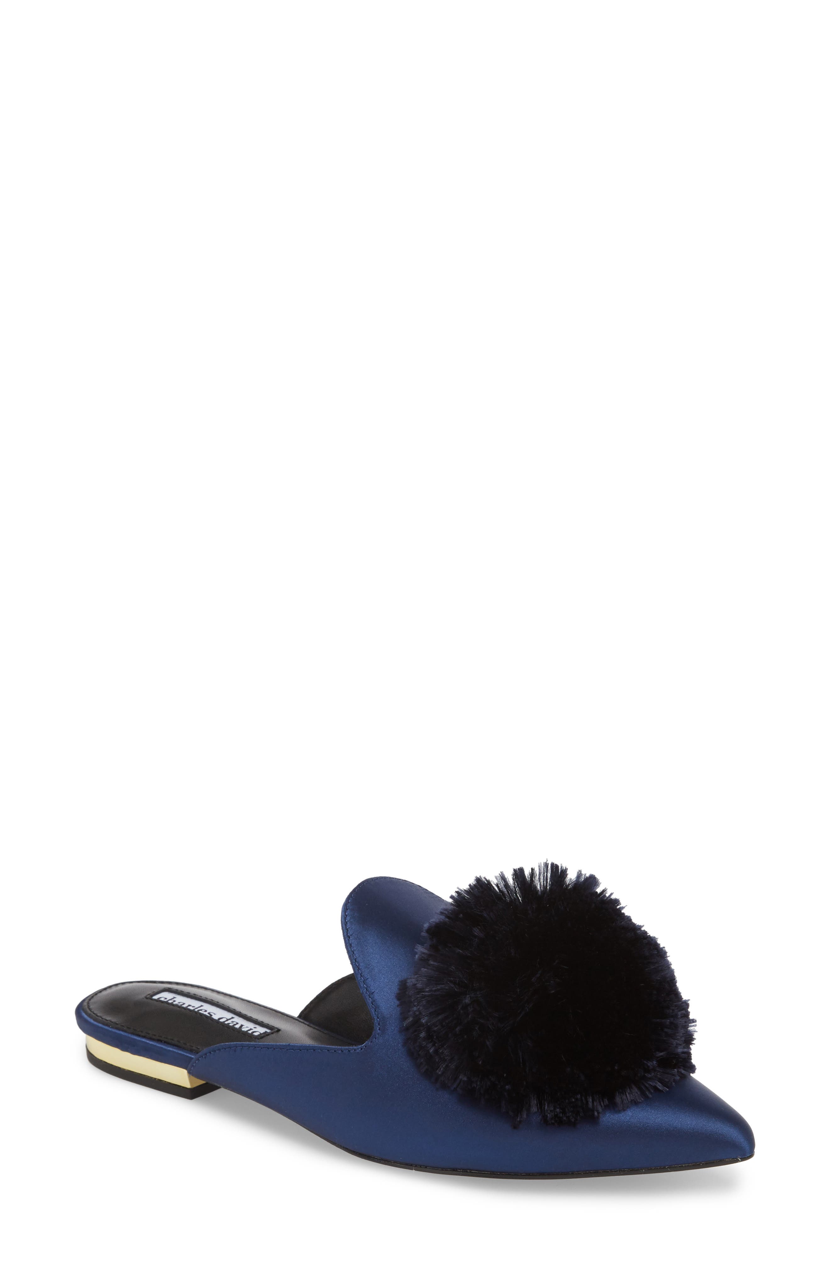 Charles David Wella Pompom Loafer Mule- Blue