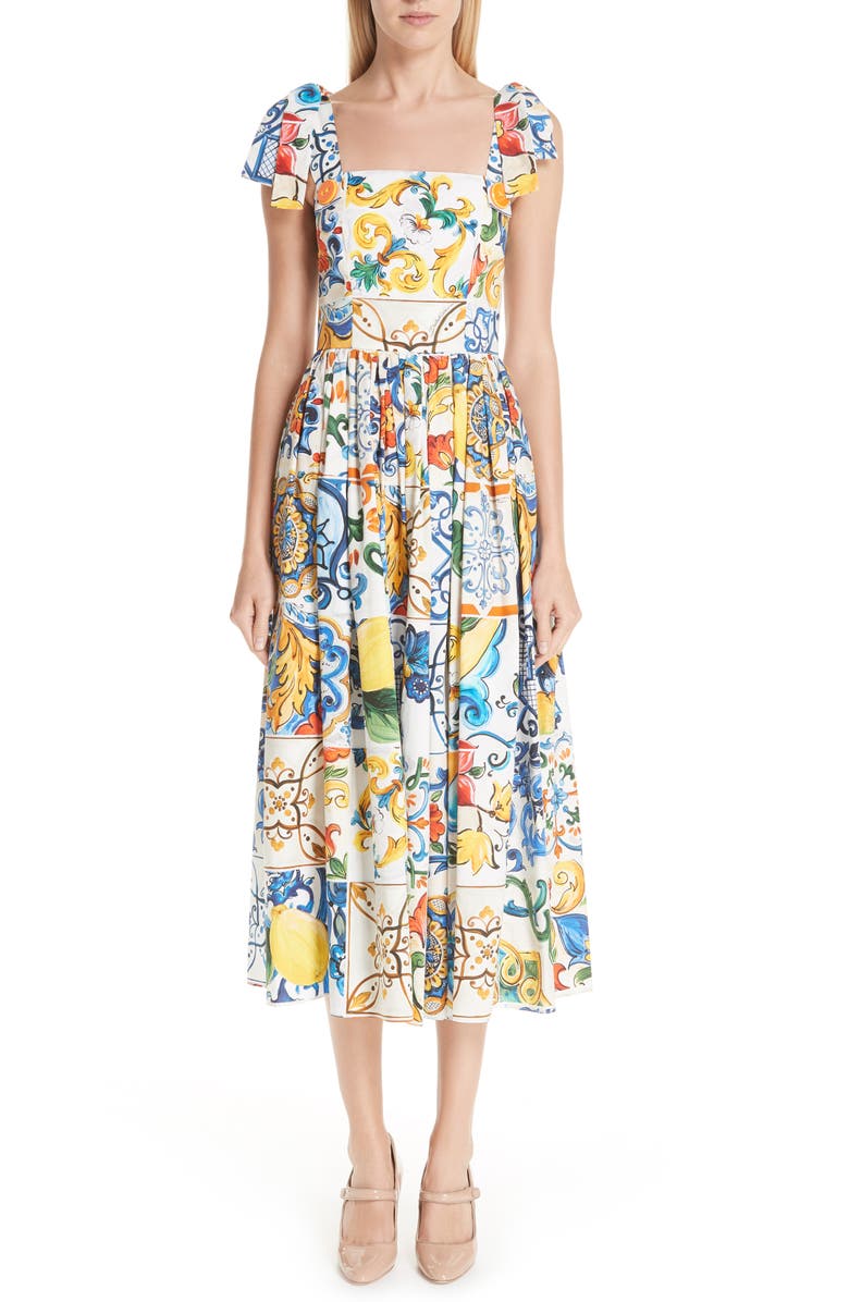 Dolce&Gabbana Tile Print Poplin Dress | Nordstrom
