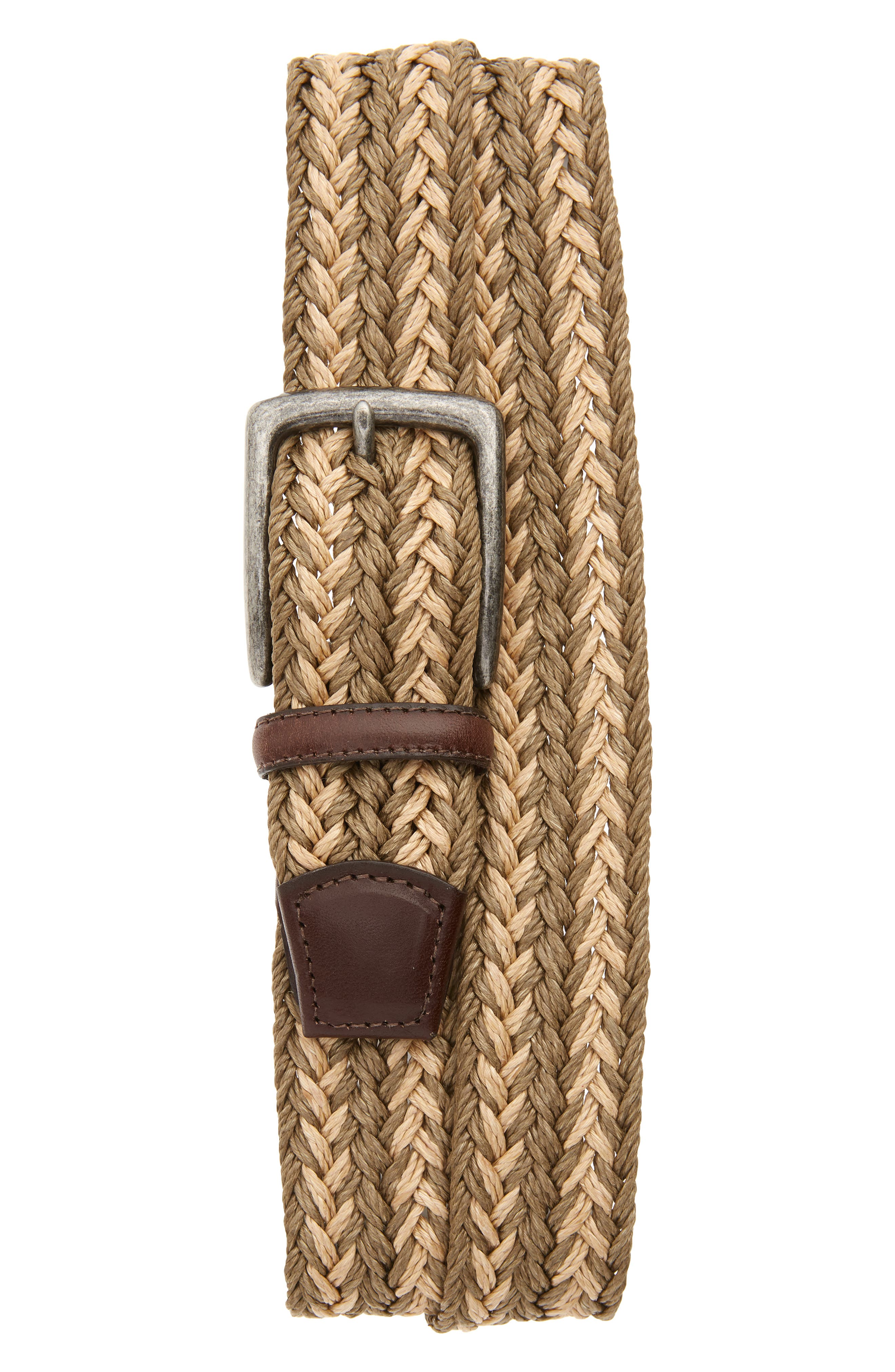 Torino Woven Linen Belt, Taupe/ Camel