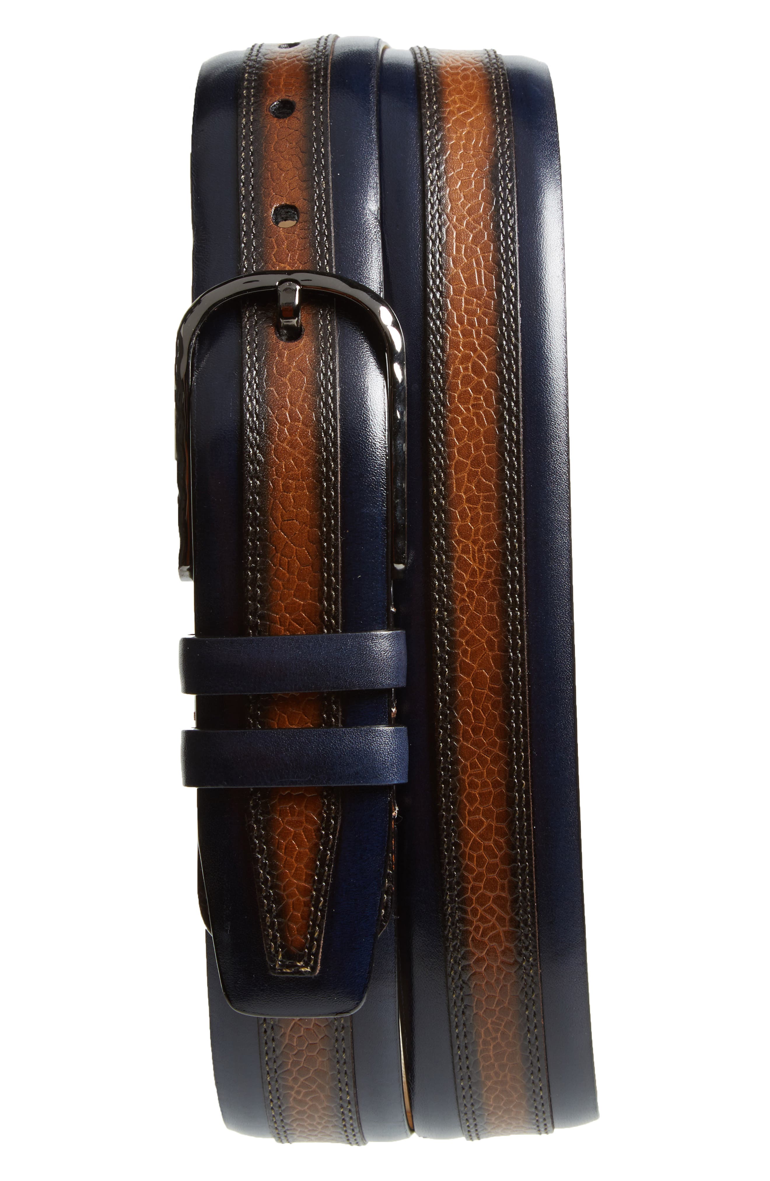 Mezlan Palma Leather Belt, Blue/ Tan