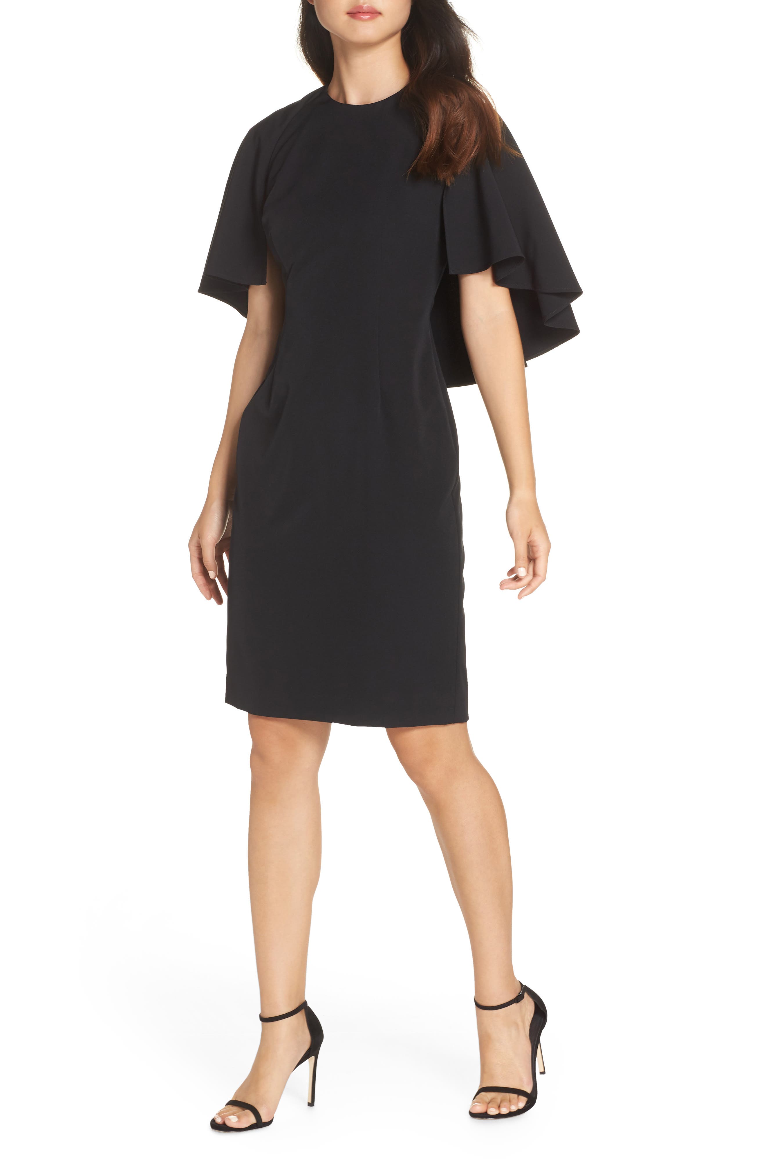 Eliza J Cape Sleeve Dress, Black