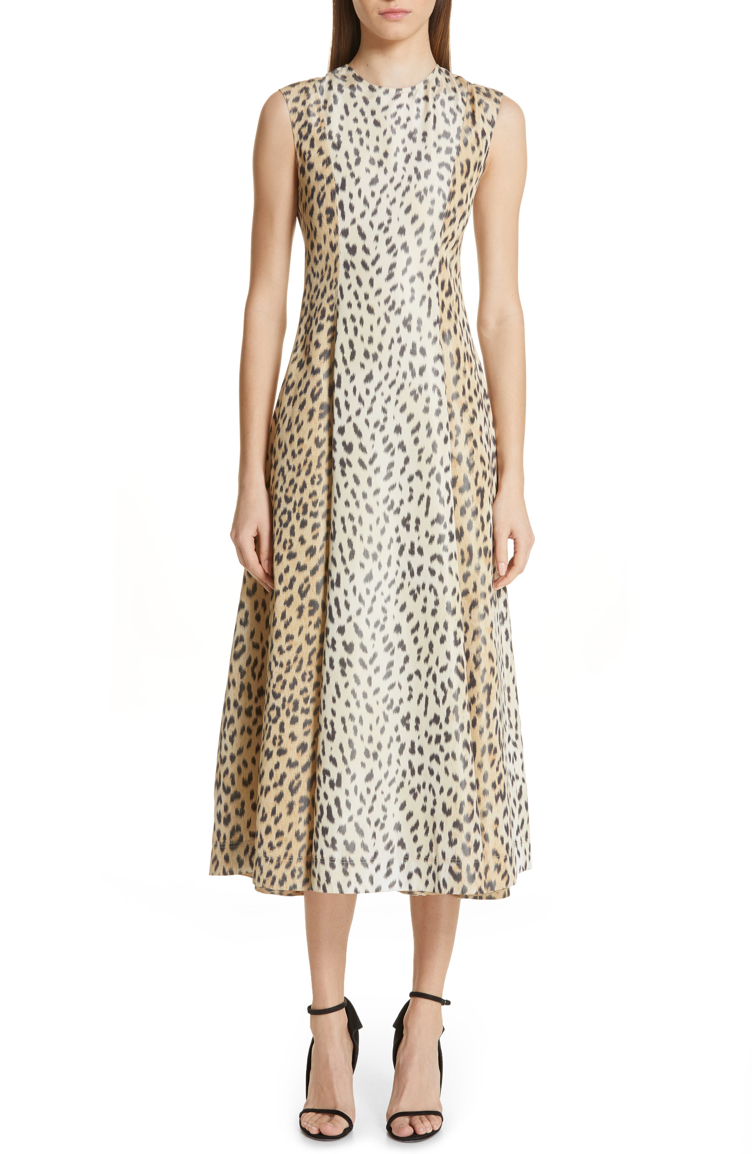 Calvin Klein 205W39Nyc Leopard Print Silk Twill Midi Dress, US / 46 IT - Beige