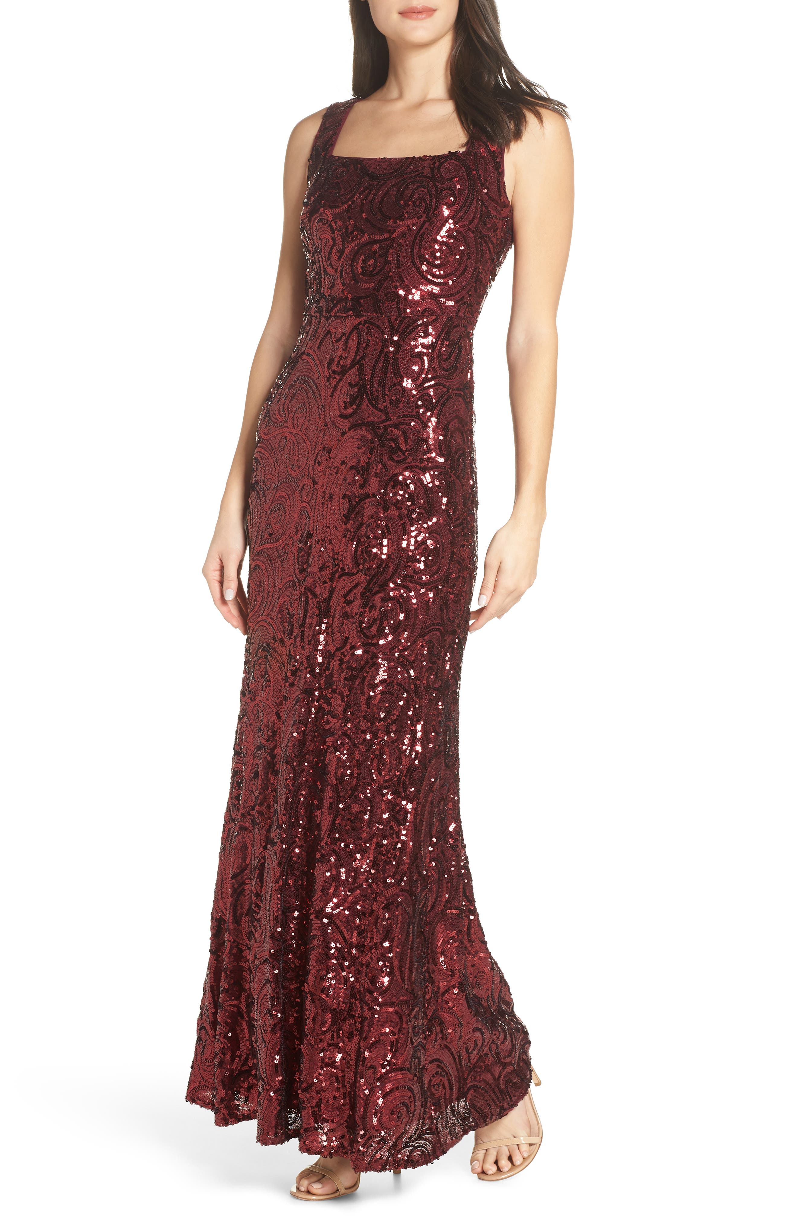 Morgan & Co. Square Neck Sequin Gown