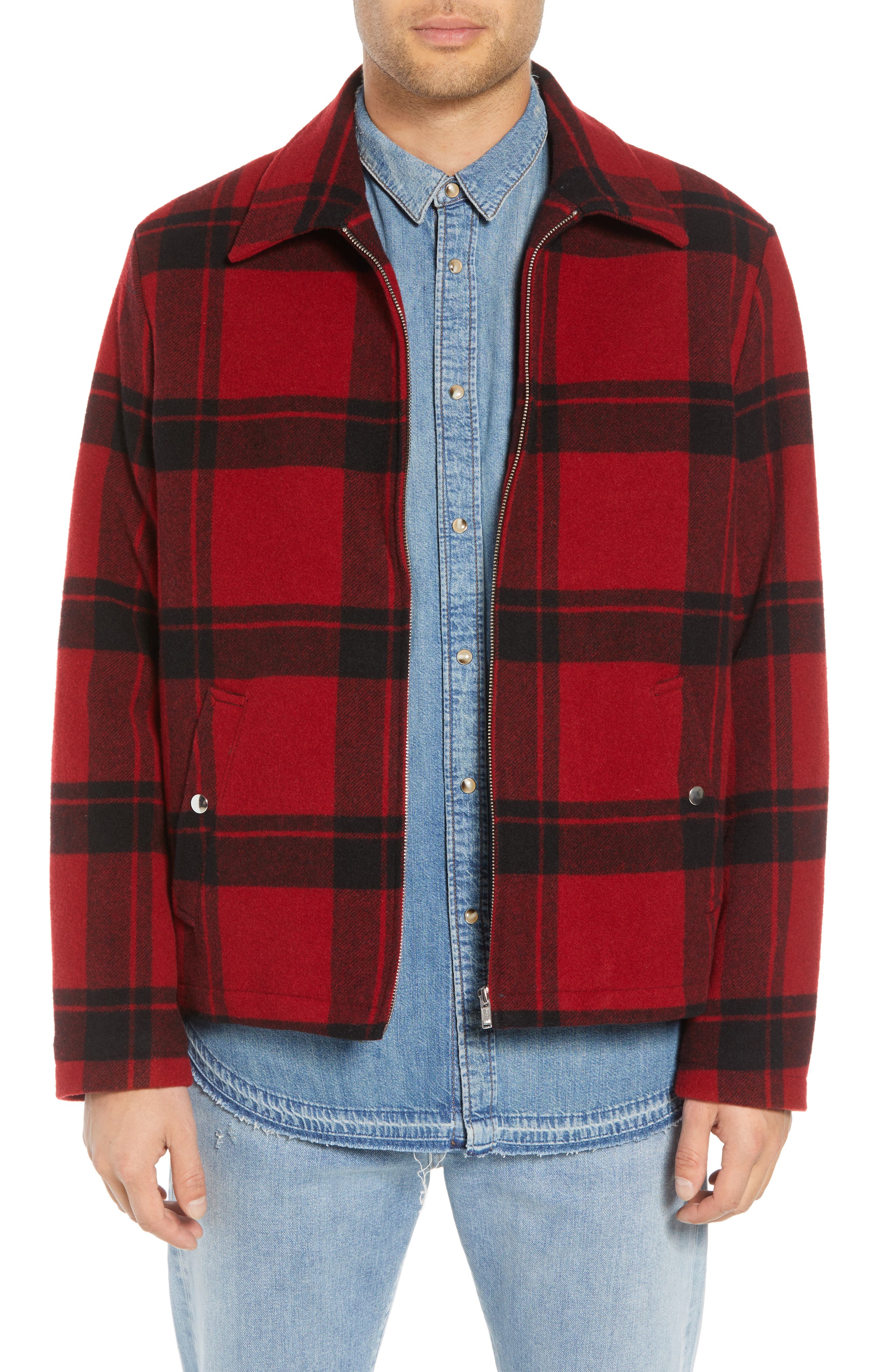 The Kooples Classic Fit Plaid Wool Trapper Jacket, Red