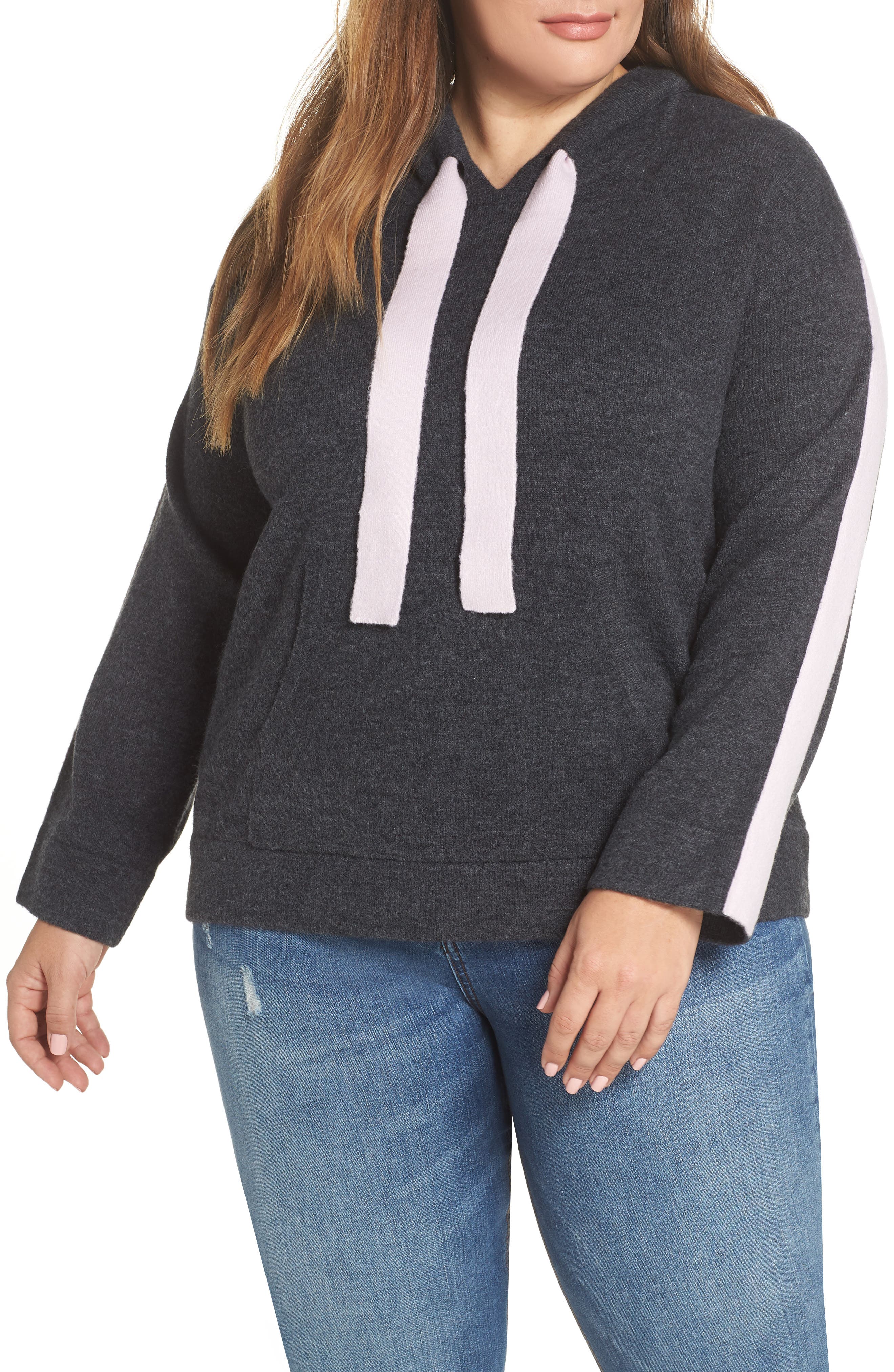 Plus Size Caslon Off Duty Hoodie Sweater, Grey