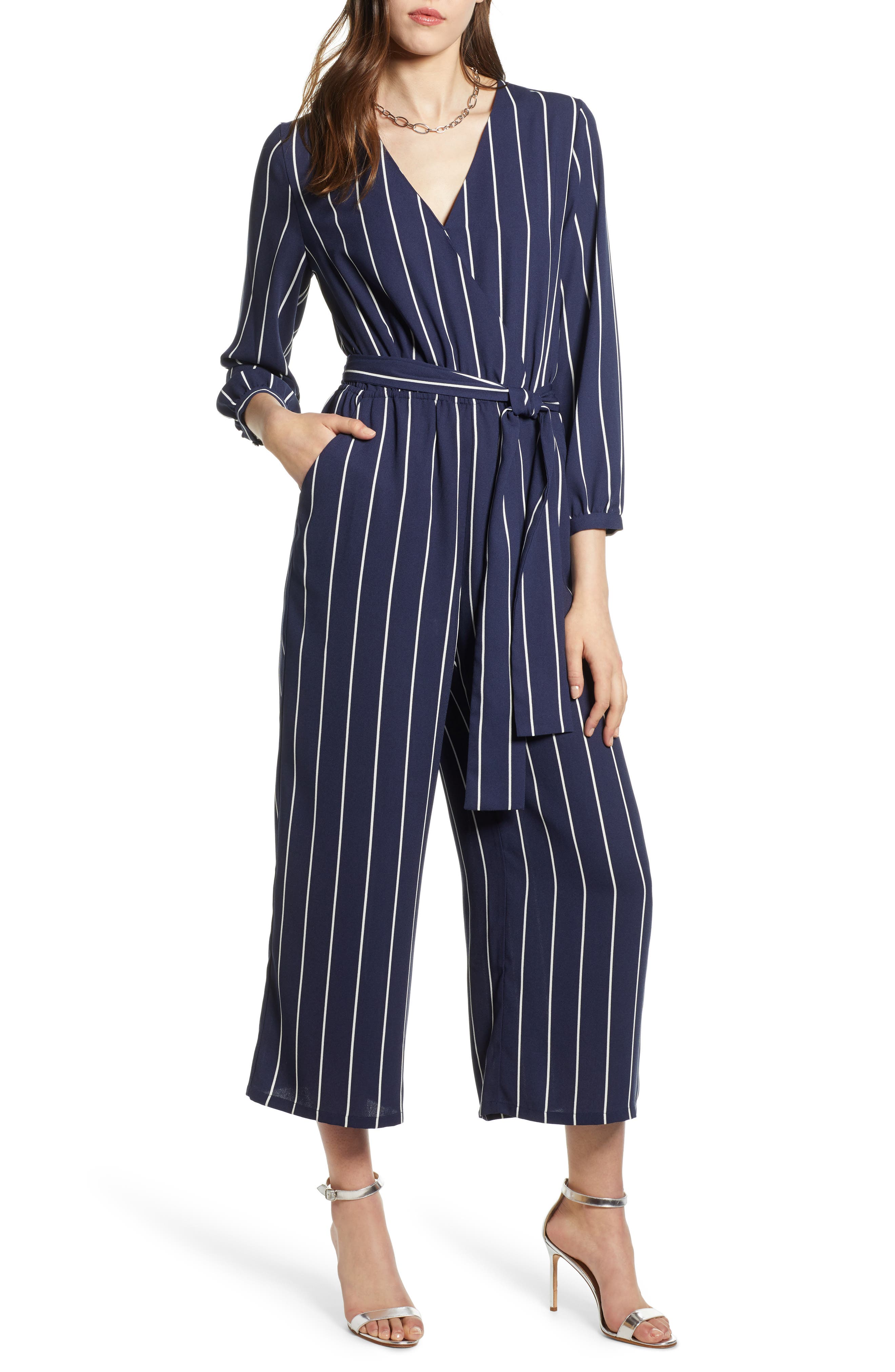 Petite Halogen Tie Waist Jumpsuit, Blue