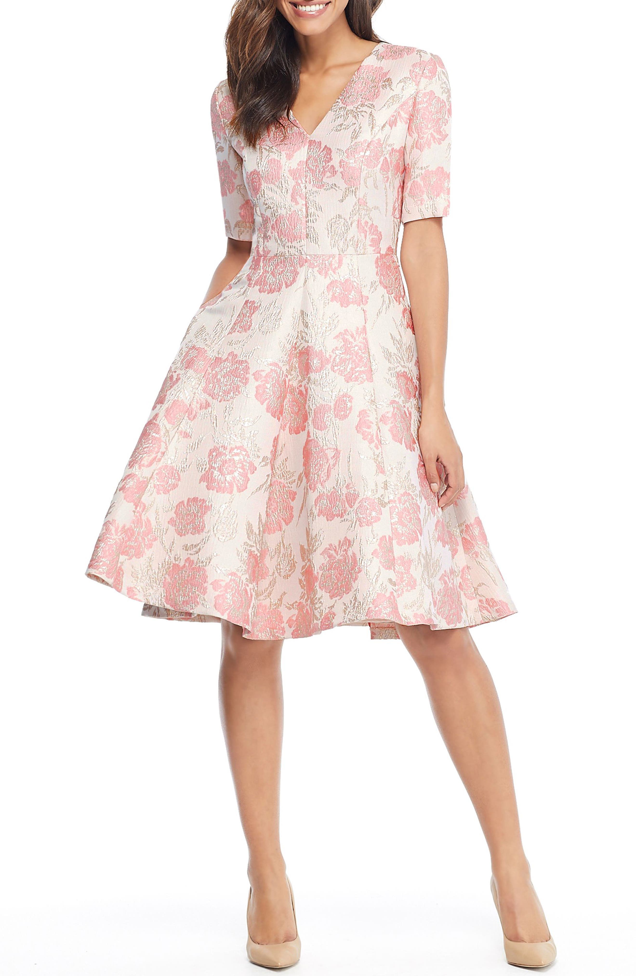 Gal Meets Glam Collection Adair Pink Passion Rose Jacquard Fit & Flare Dress, Pink
